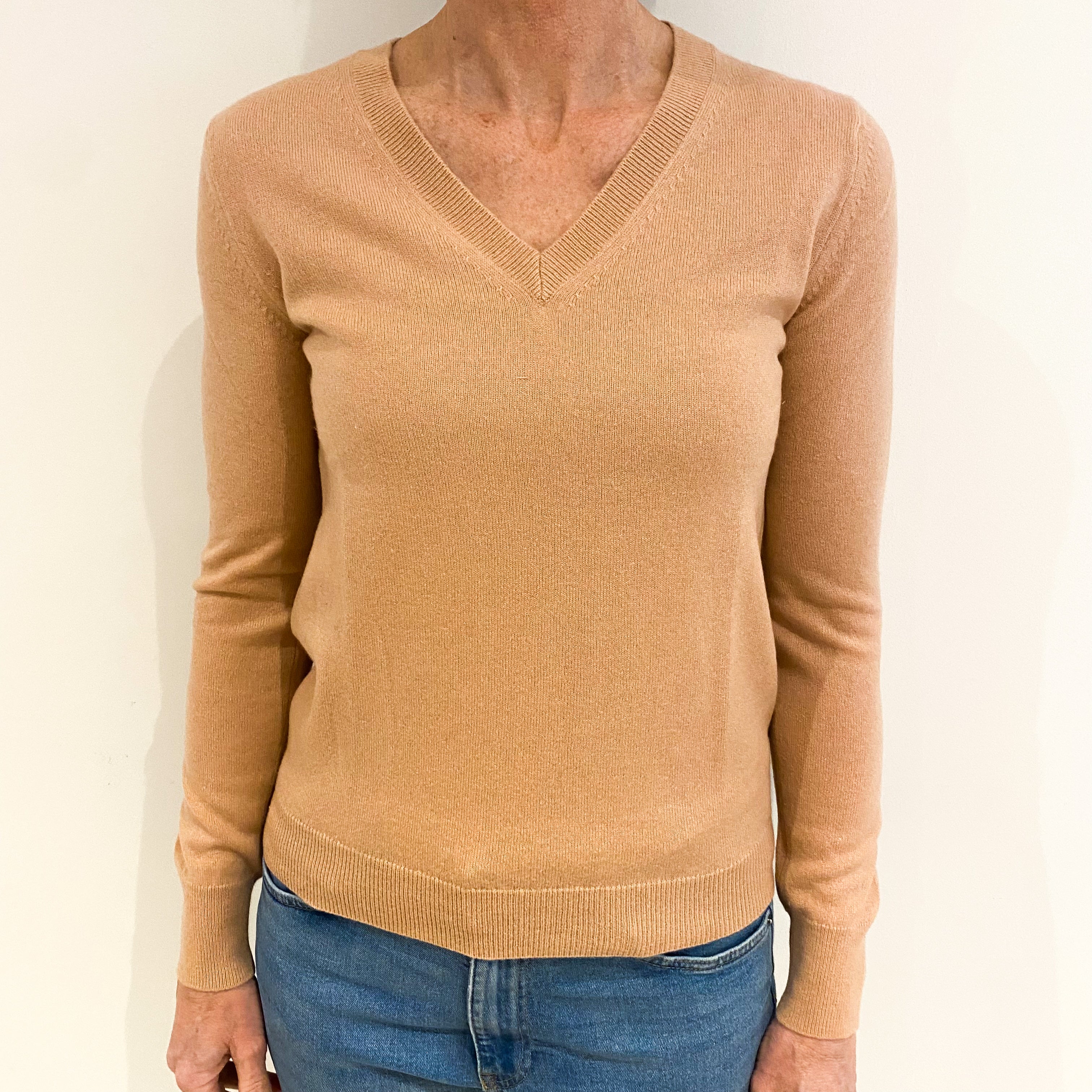 Nude Pink Cashmere V Neck Jumper Small