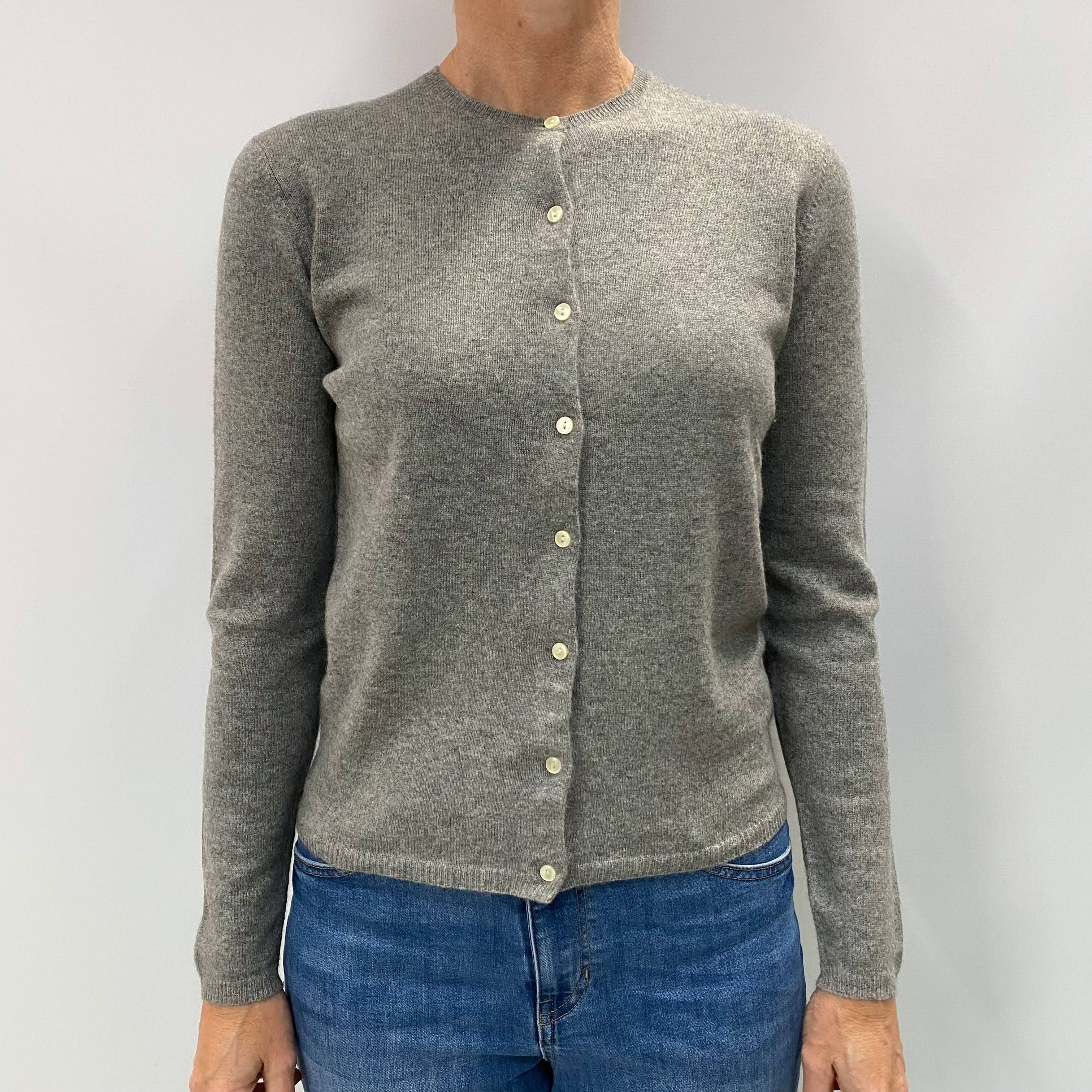 Ash Grey Cashmere Crew Neck Cardigan Small