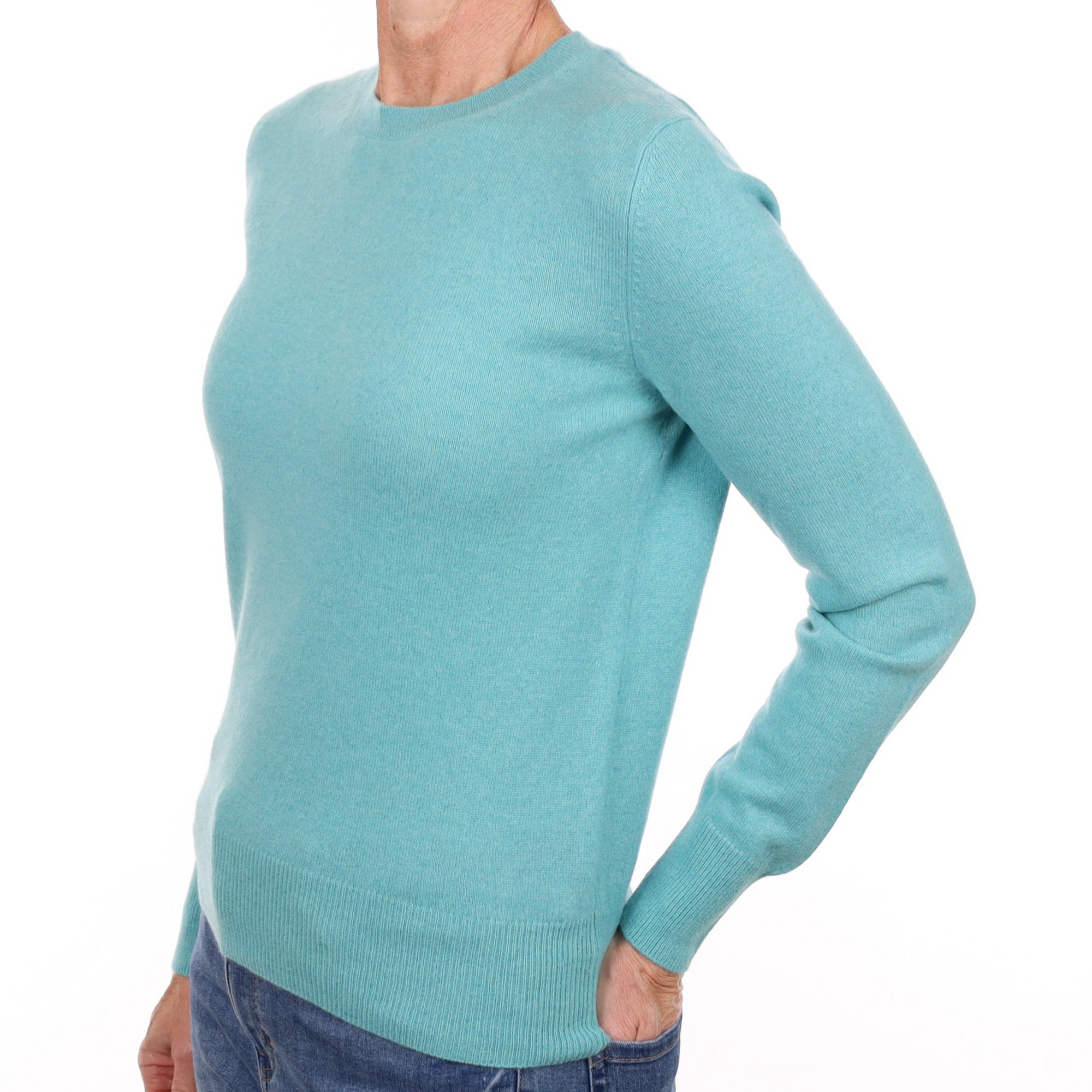 Aqua Blue Cashmere Crew Neck Jumper Small