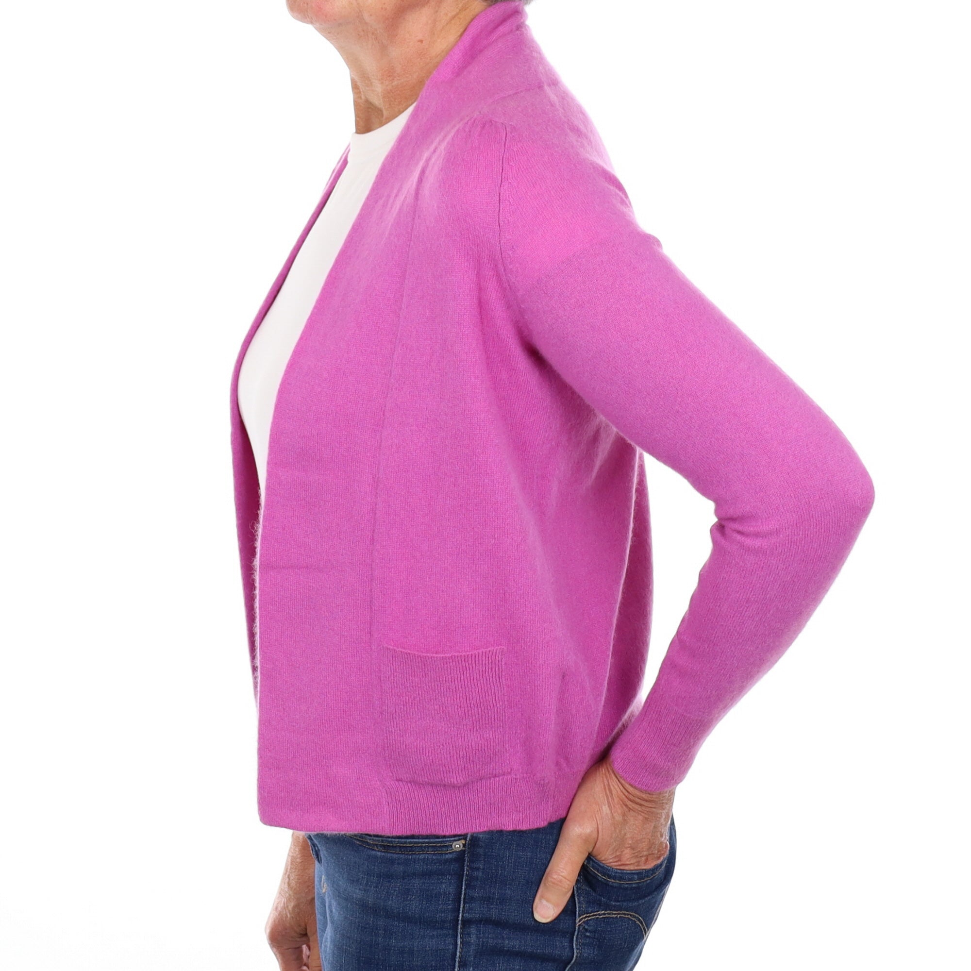 Fox Glove Purple Cashmere Edge to Edge Cardigan with Pockets Medium