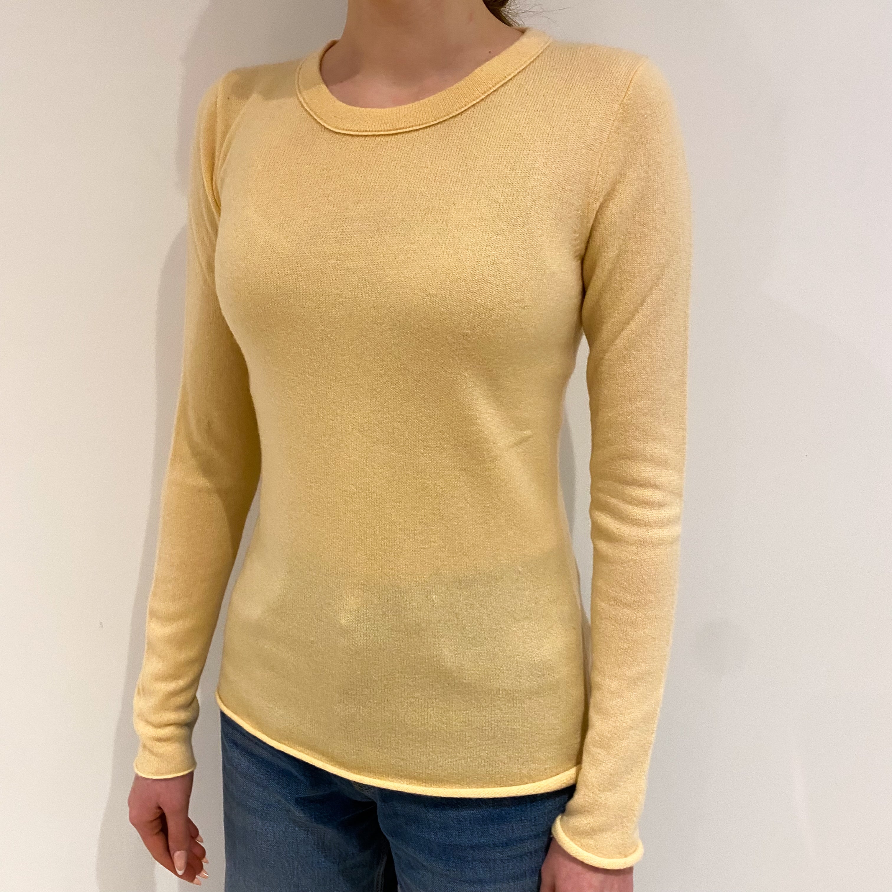 Buttermilk Yellow Cashmere Crew Neck Jumper Extra Small