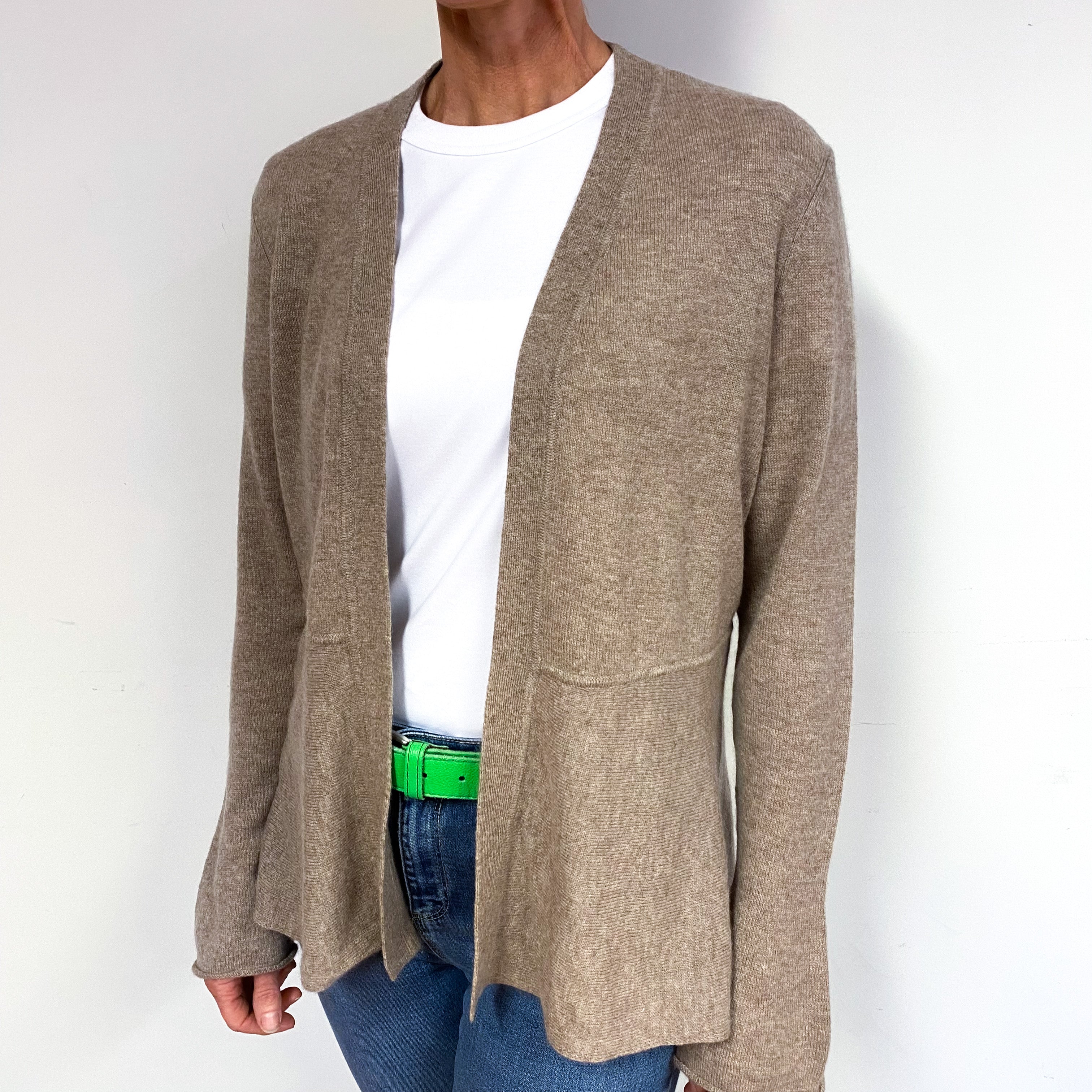 Taupe Brown Cashmere Edge to Edge Cardigan Medium