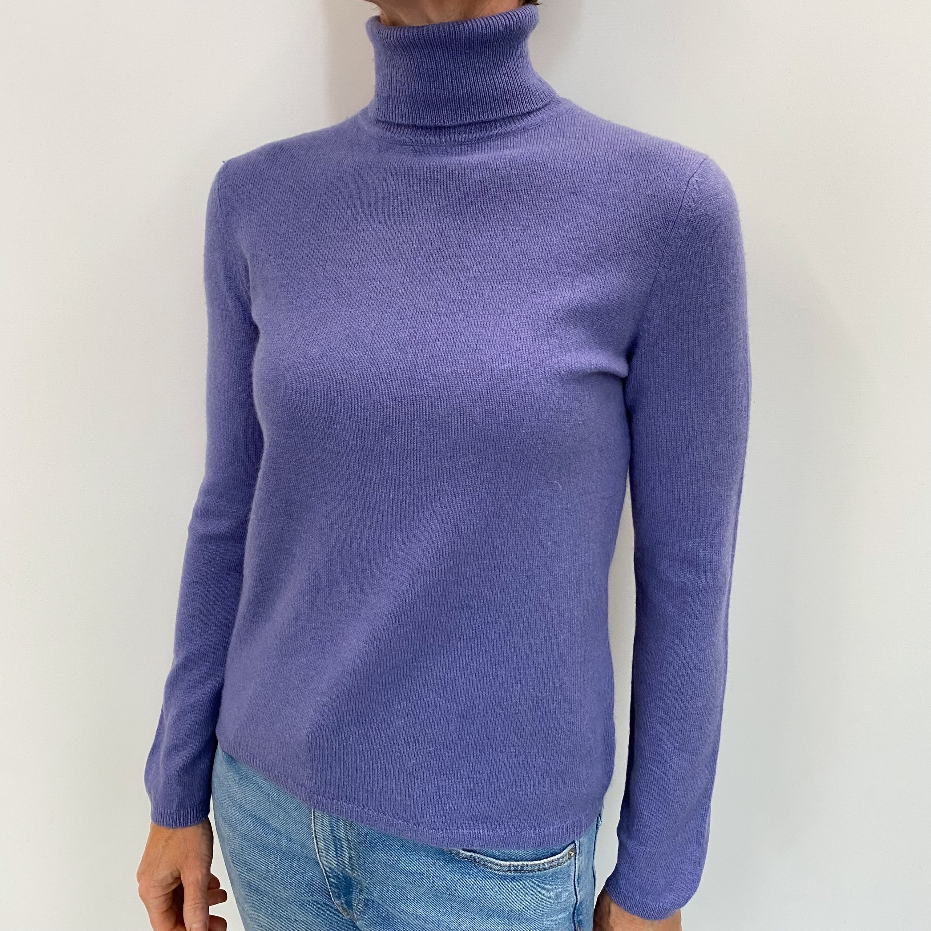 Amethyst Purple Cashmere Polo Neck Jumper Small