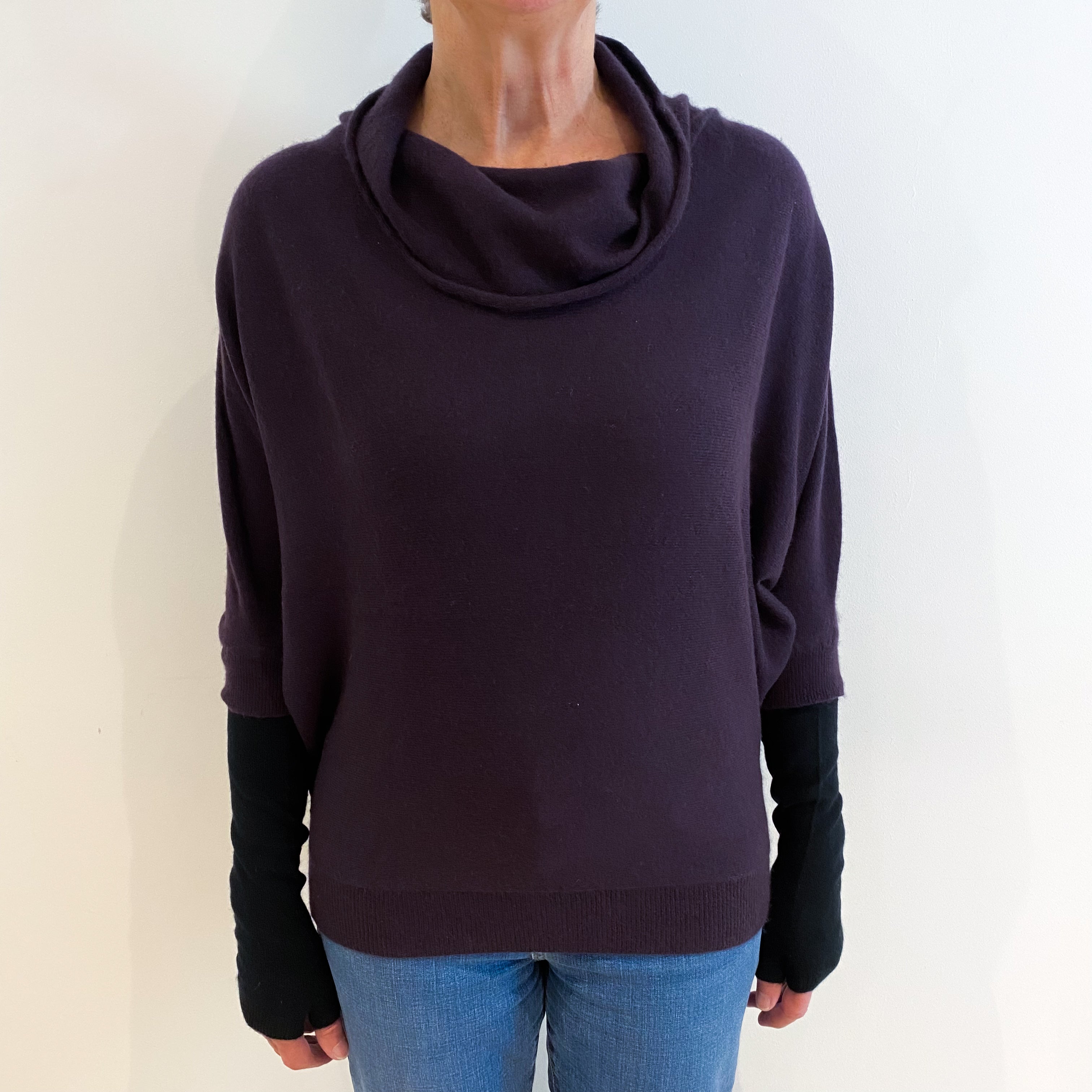 Berry Purple Cashmere Cowl Neck Batwing Jumper Medium