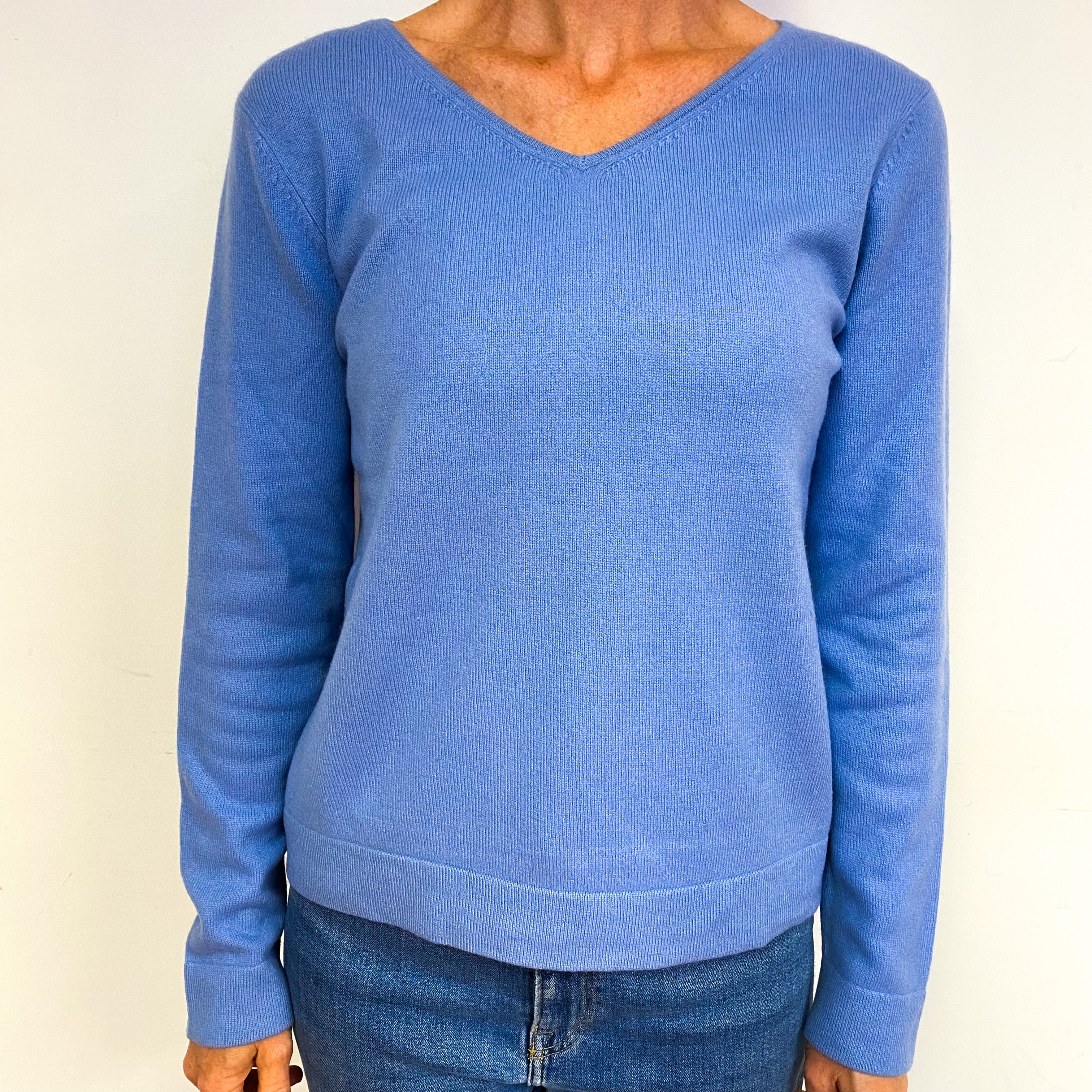Sky Blue Cashmere V-Neck Jumper Medium