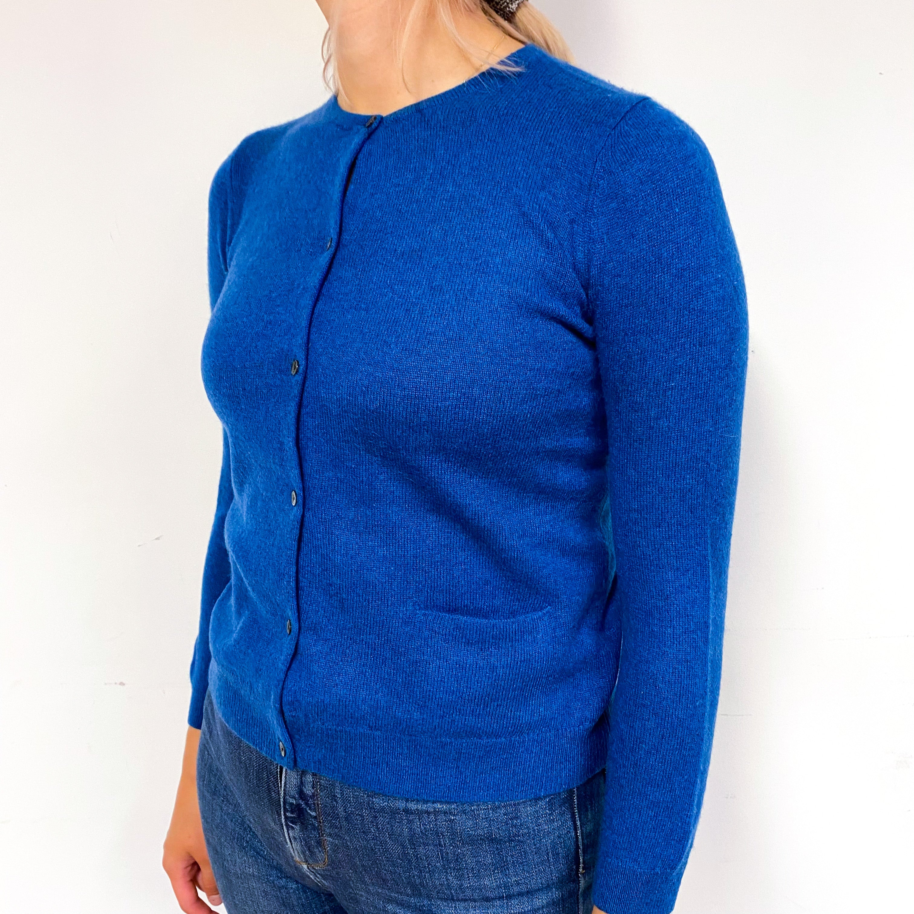 Deep Ocean Blue Cashmere Crew Neck Cardigan Small