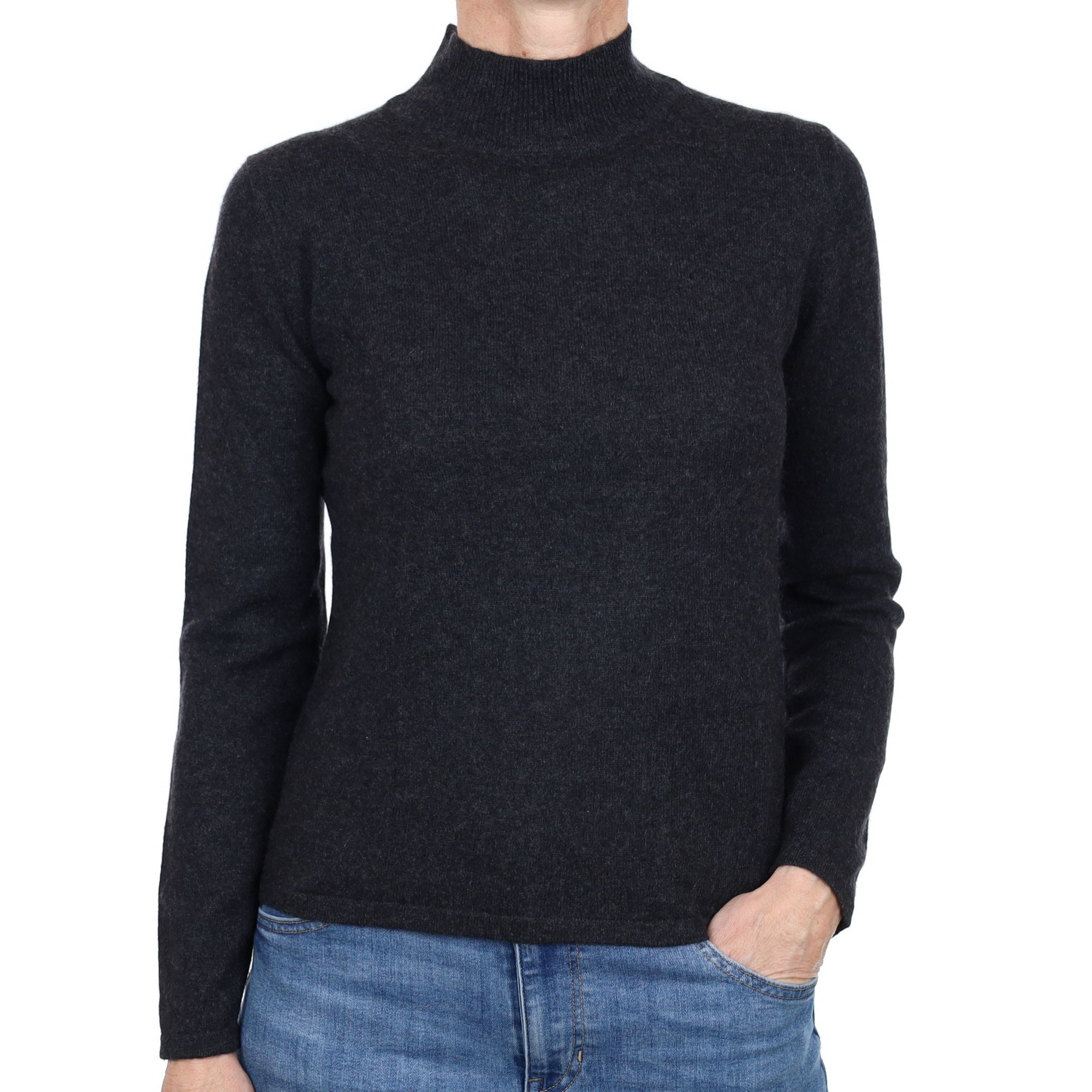 Charcoal Grey Cashmere Turtle Neck Jumper Small