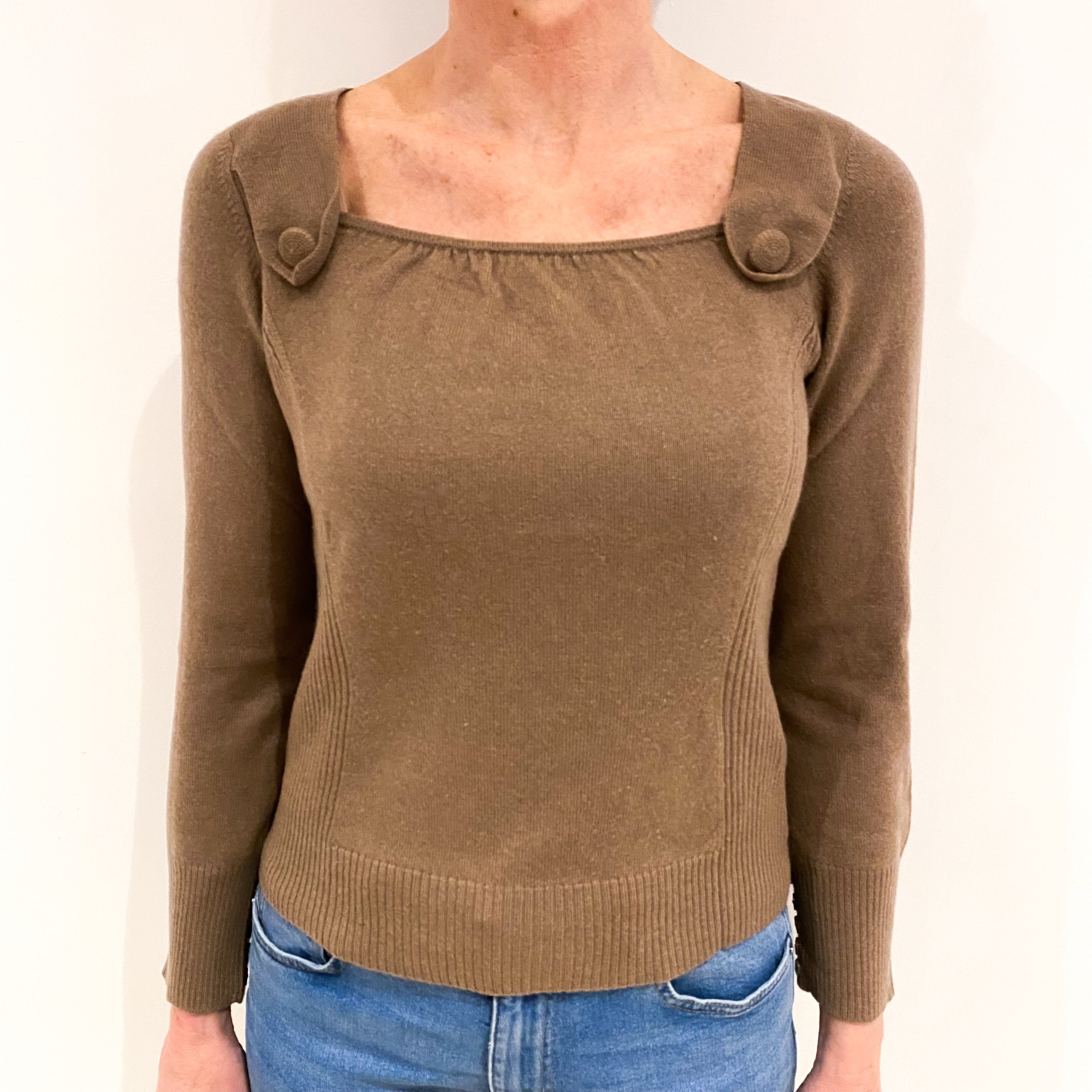 Toffee Brown Cashmere Square Neck Jumper Small