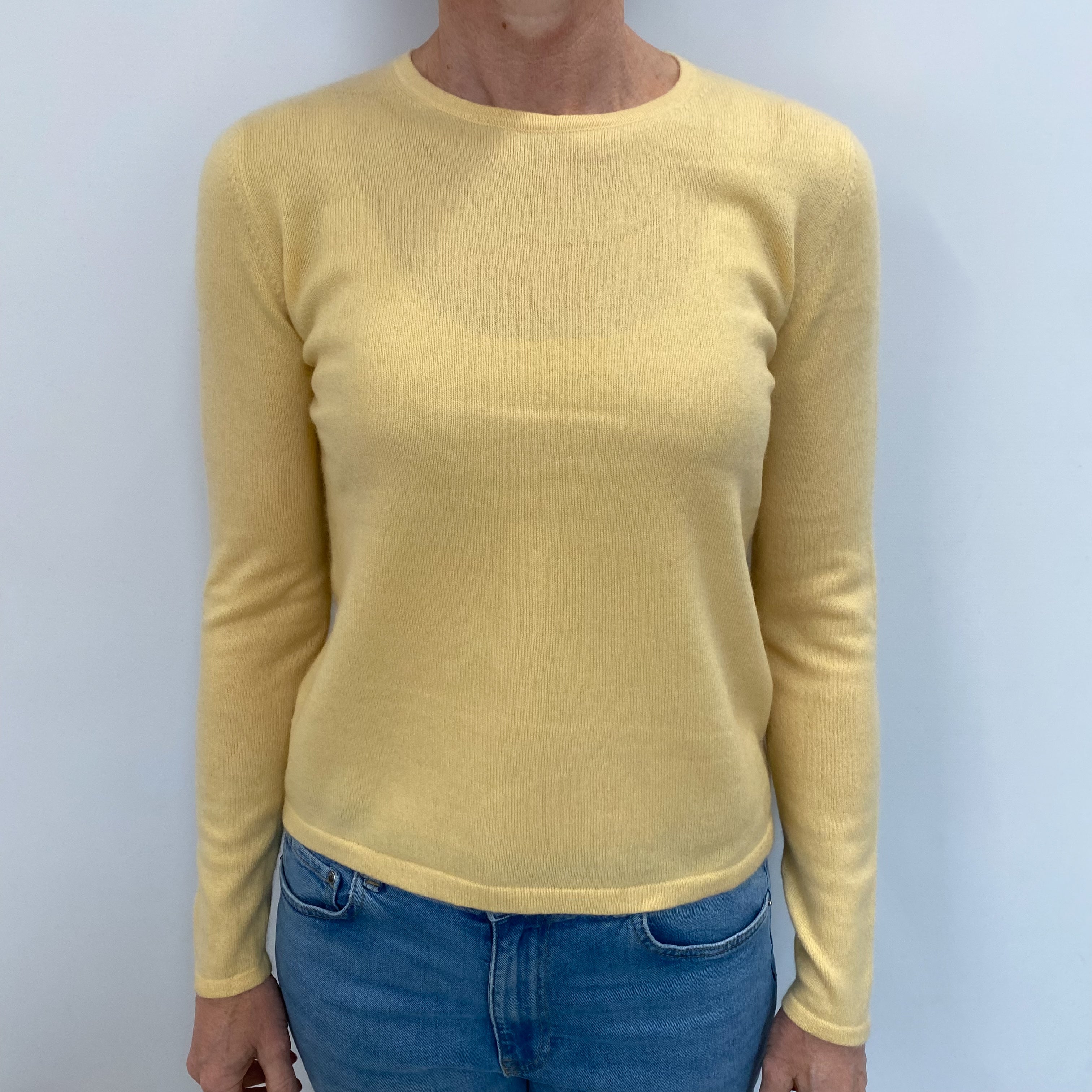 Custard Yellow Cashmere Crew Neck Jumper Small
