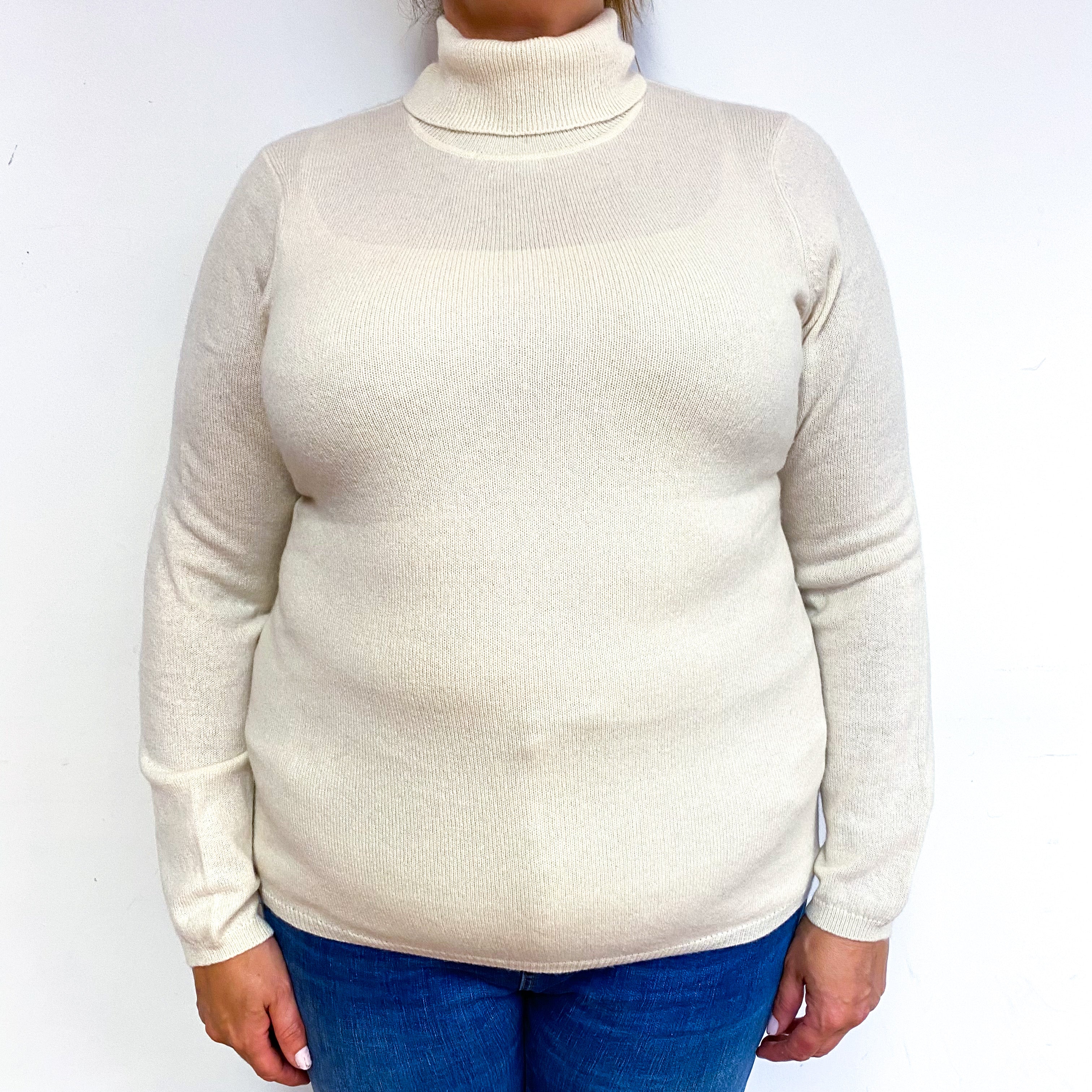 Cream Lightweight Cashmere Polo Neck Jumper Extra Large