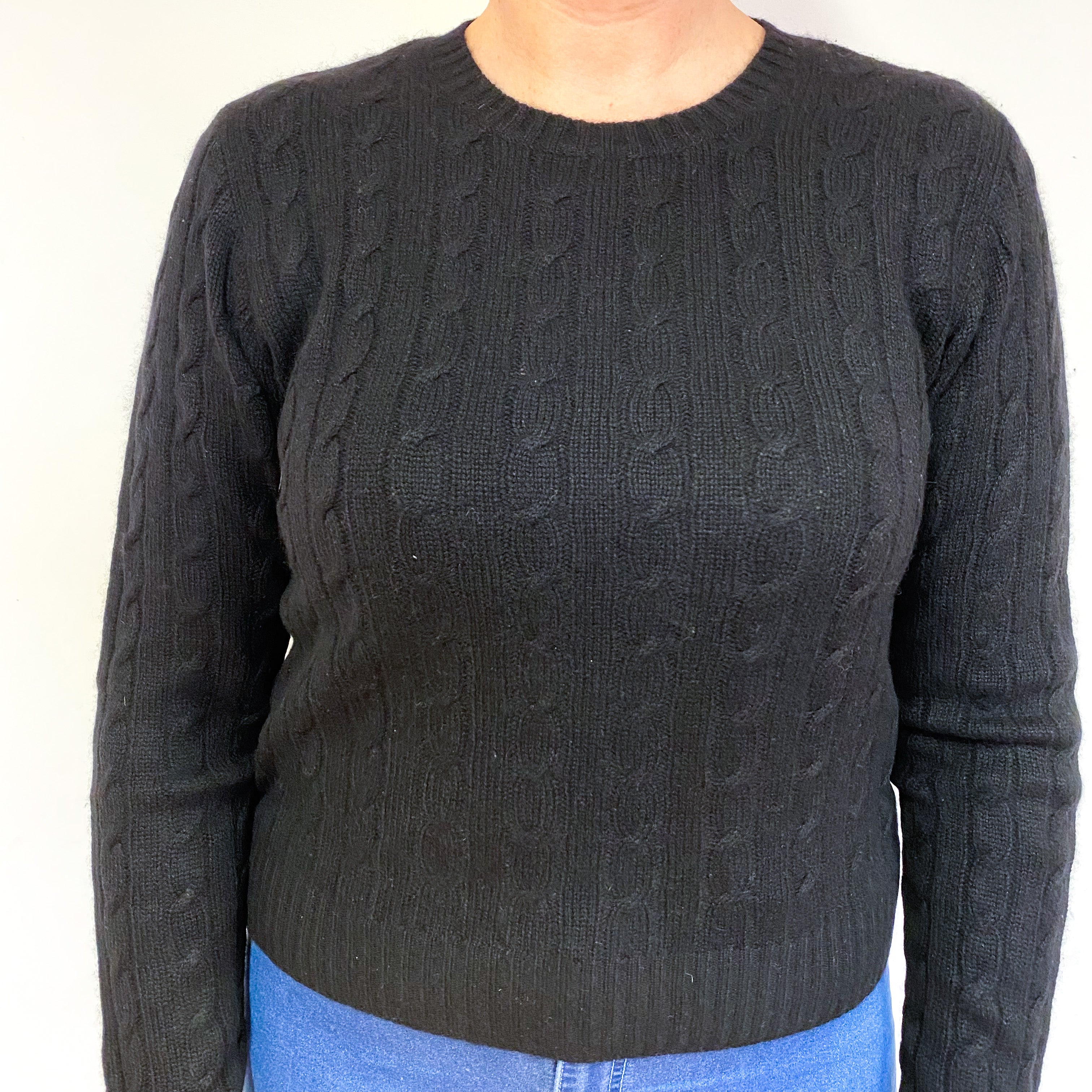 Black Cropped Cashmere Crew Neck Jumper Large