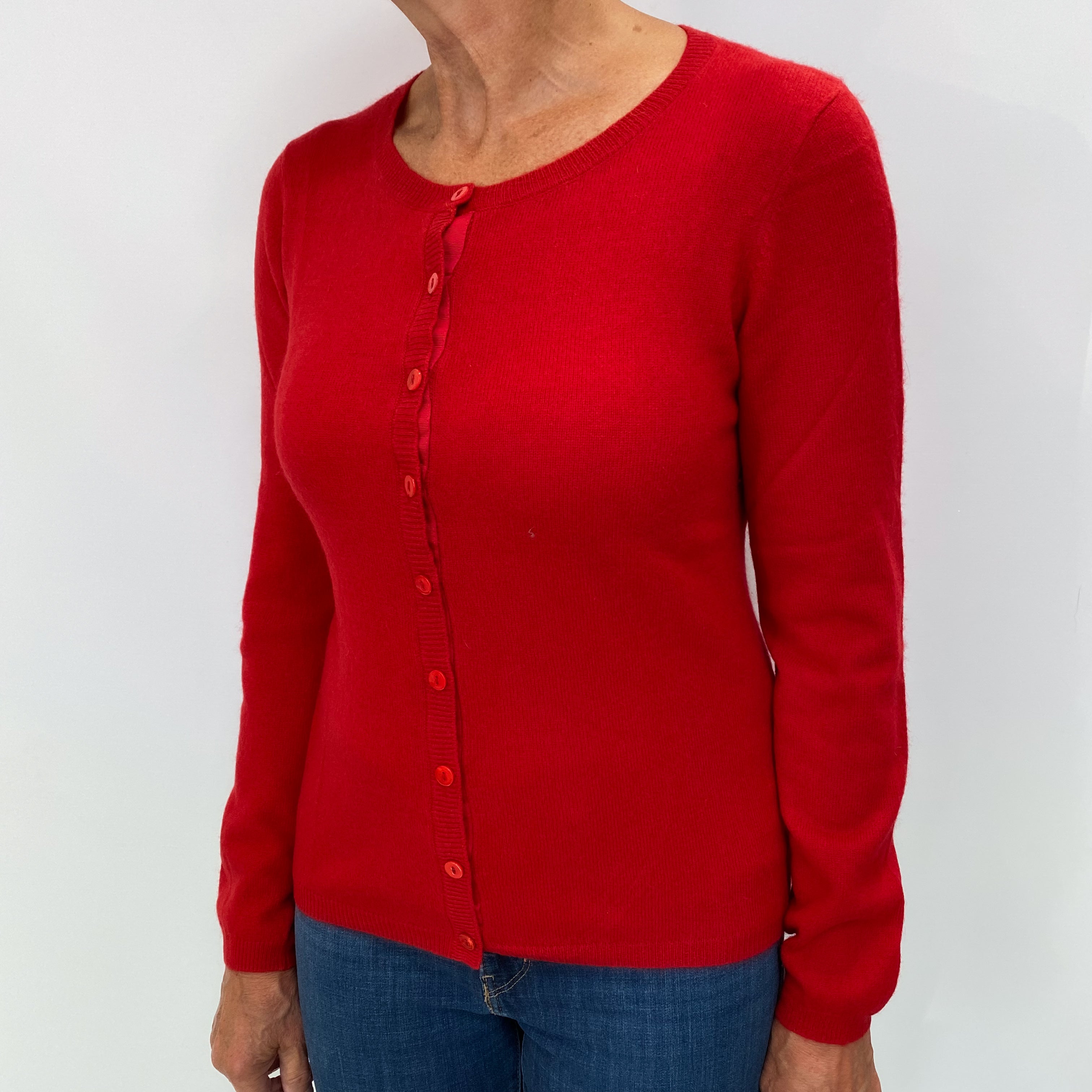 Scarlet Red Cashmere V Neck Cardigan Medium
