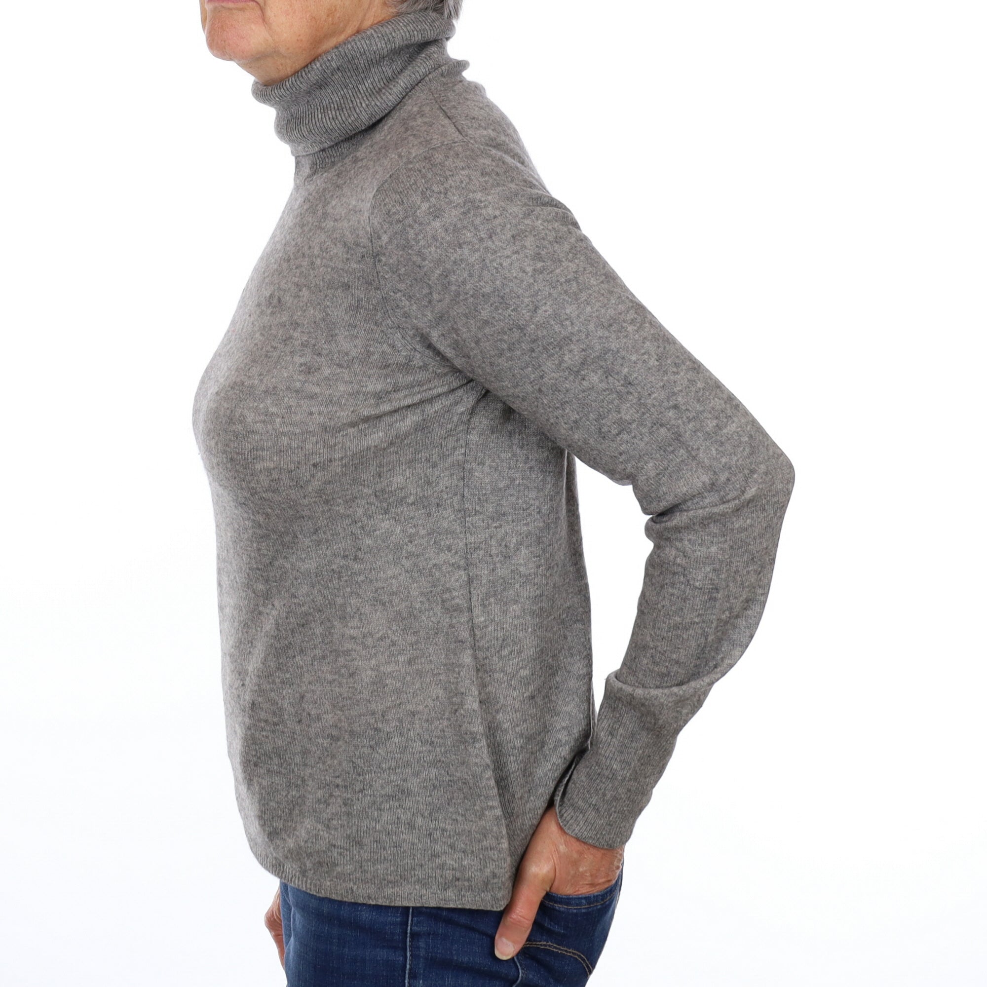 Ash Grey Cashmere Polo Neck Jumper Medium
