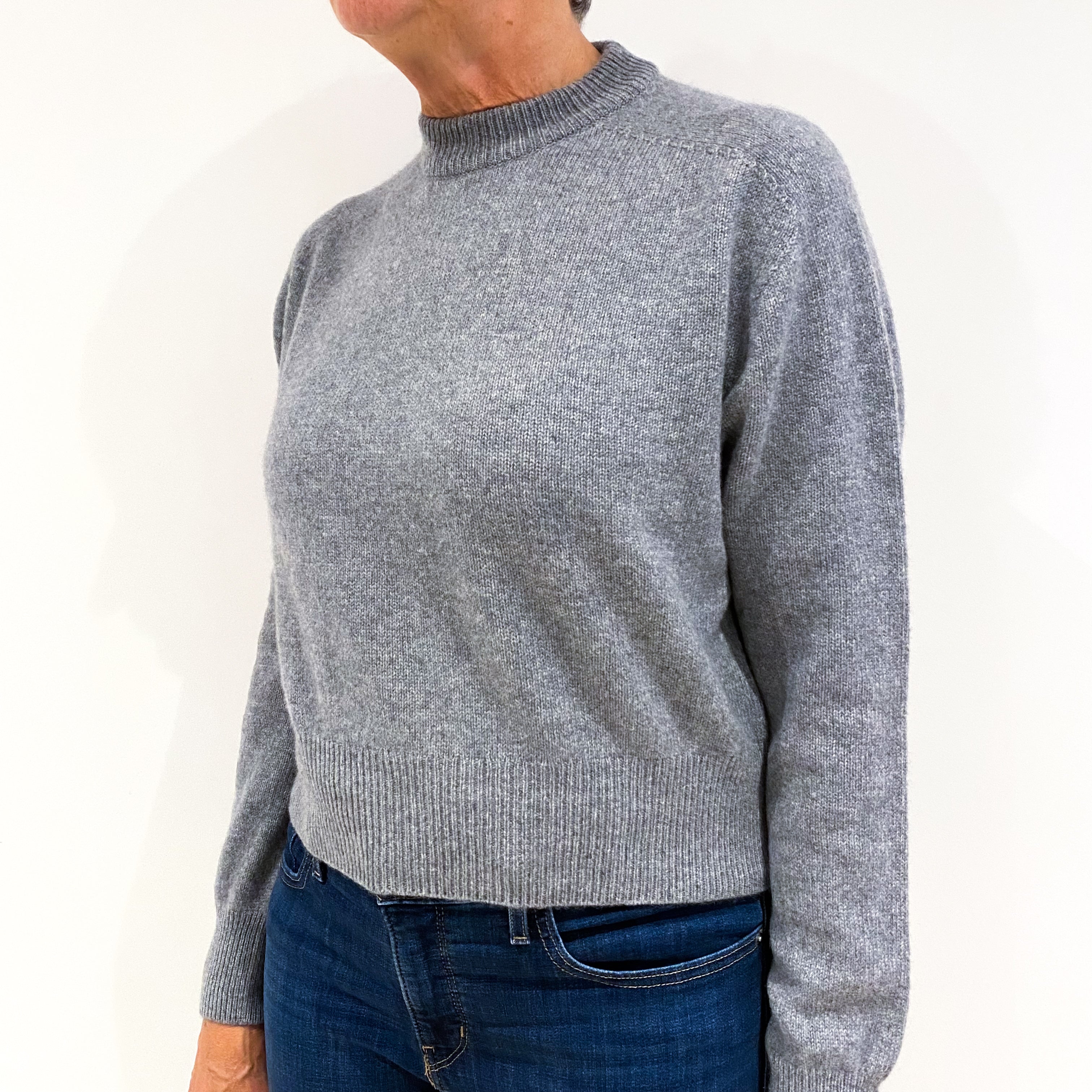 Ash Grey Cashmere Cropped Turtle Neck Jumper Medium