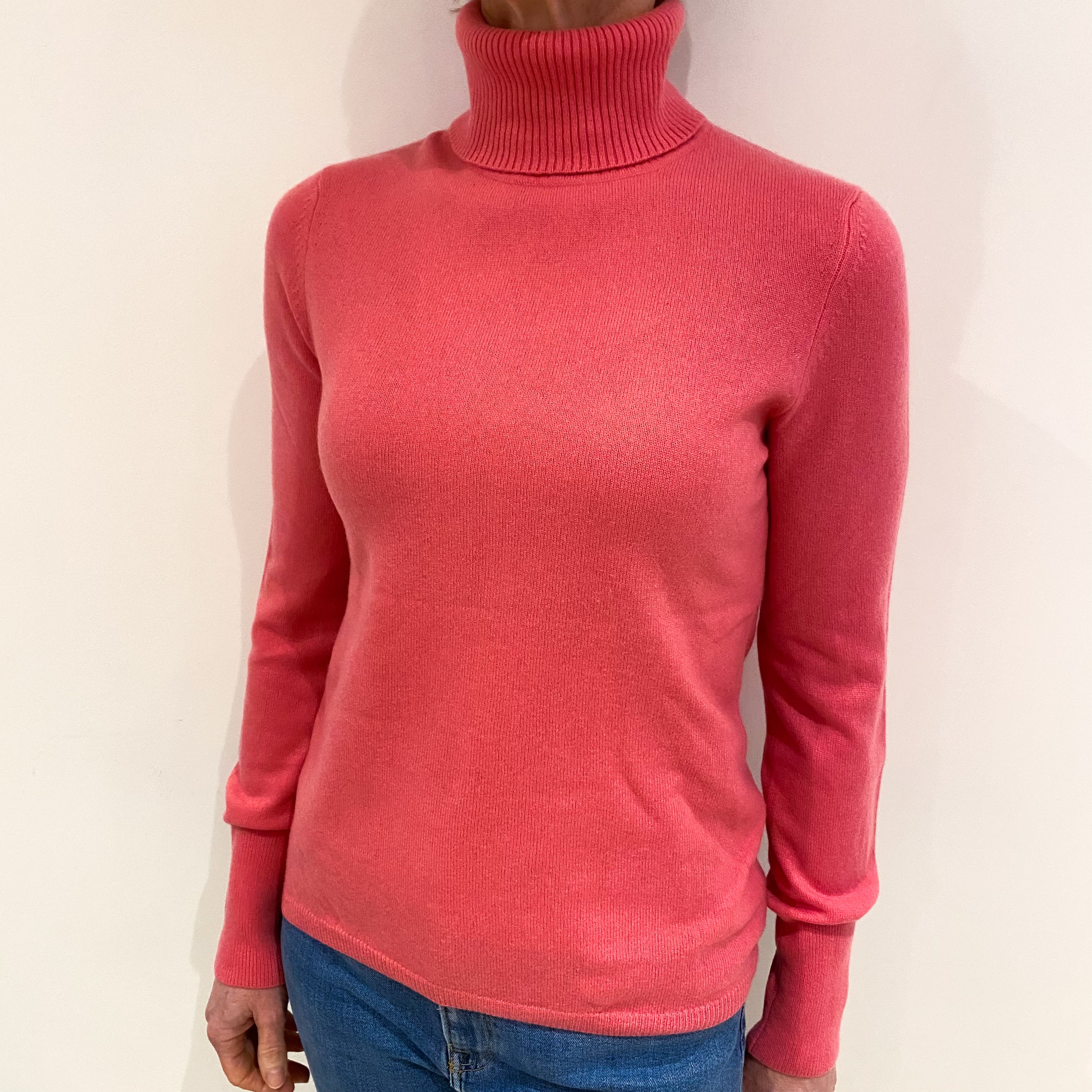 Lupin Pink Cashmere Polo Neck Jumper Small