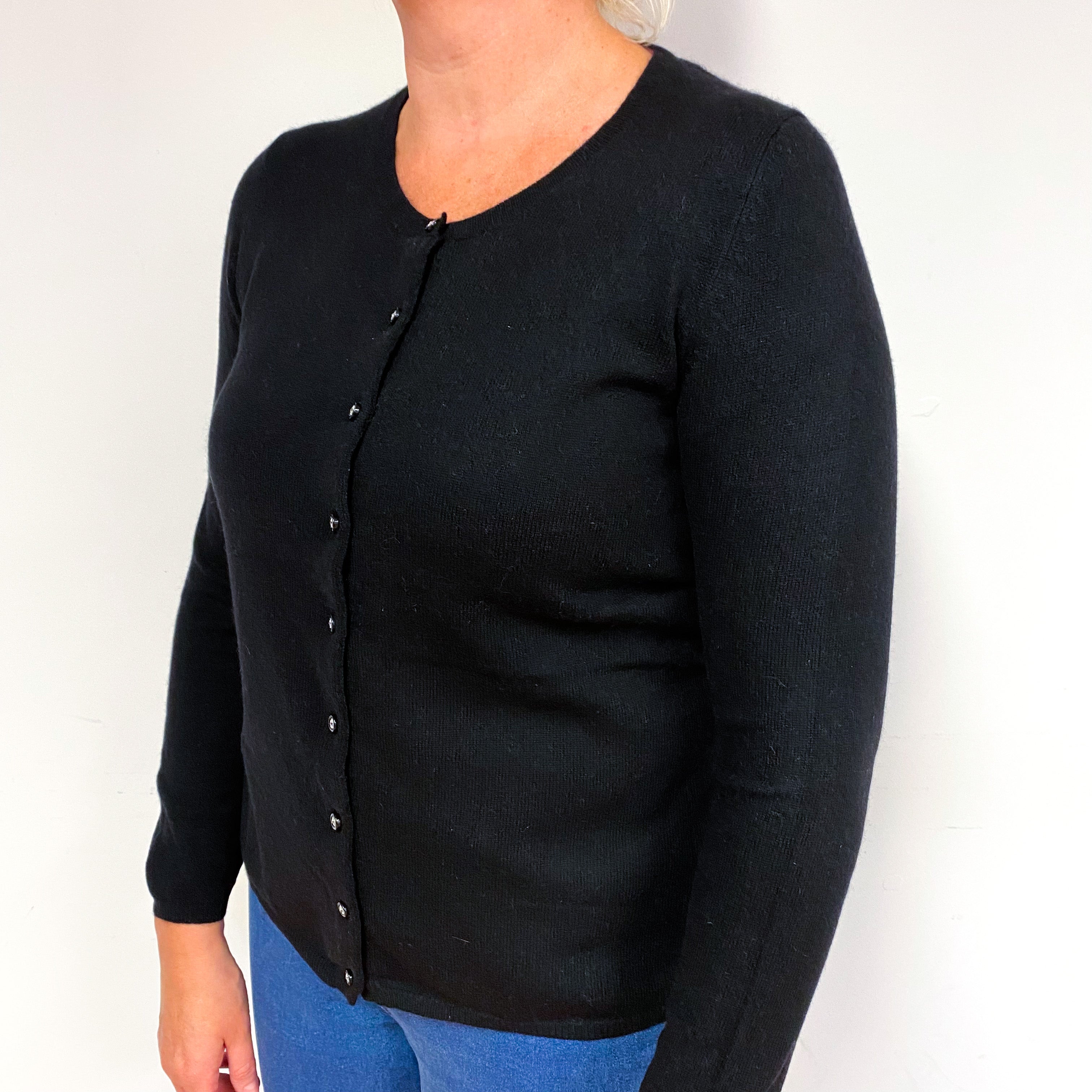 Black Diamanté Button Cashmere Crew Neck Cardigan Large