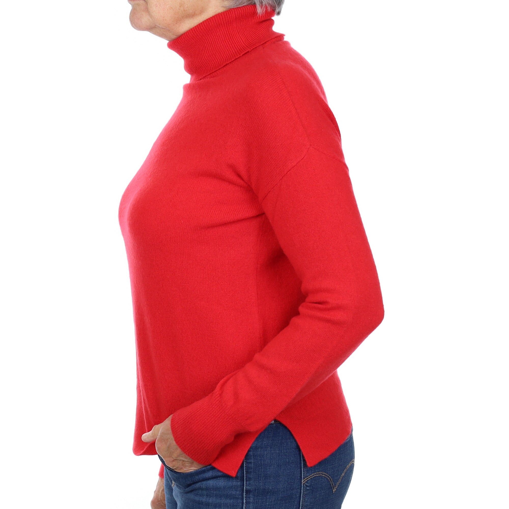 Scarlet Red Cashmere Polo Neck Jumper Medium