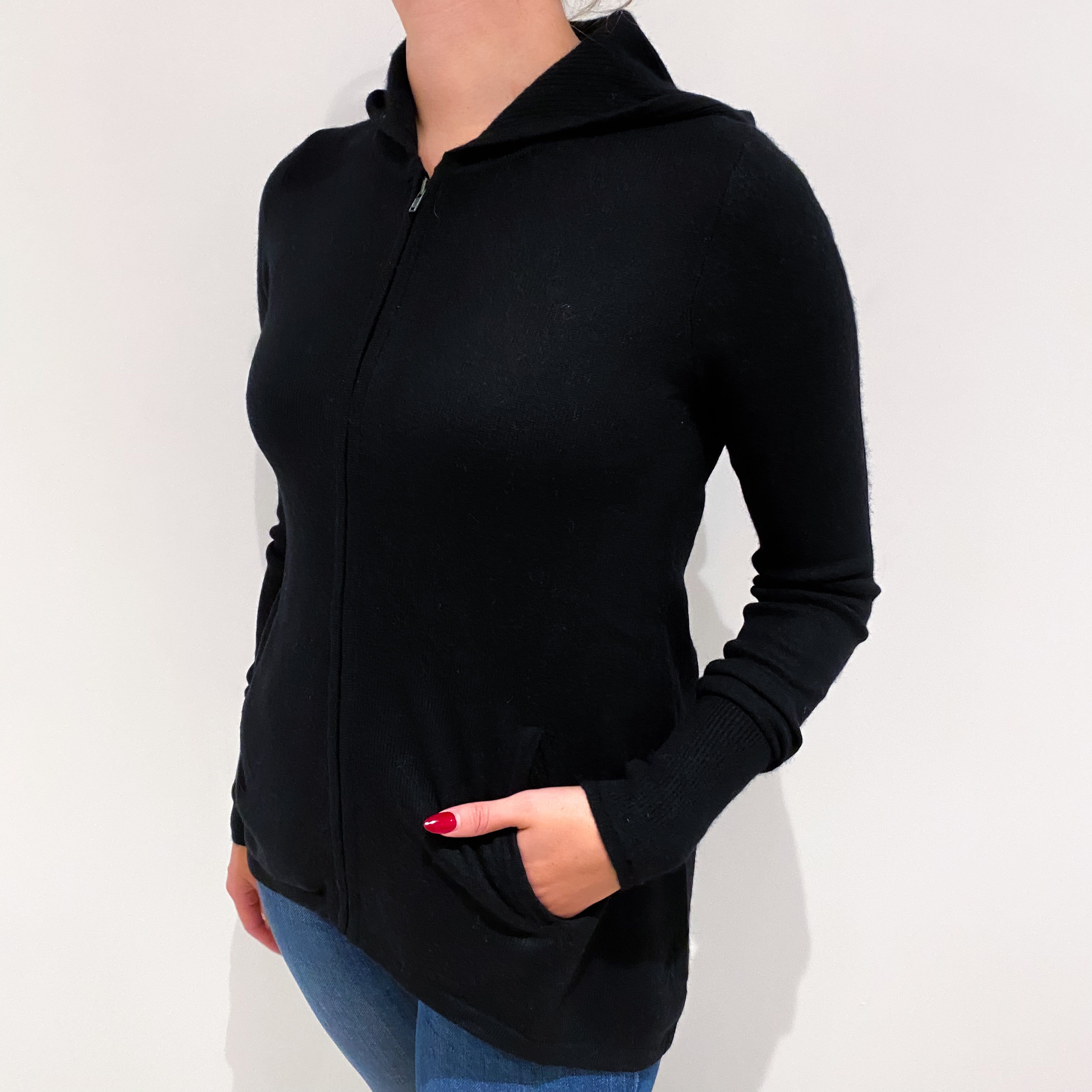 Black Cashmere Zip Up Hoodie Small