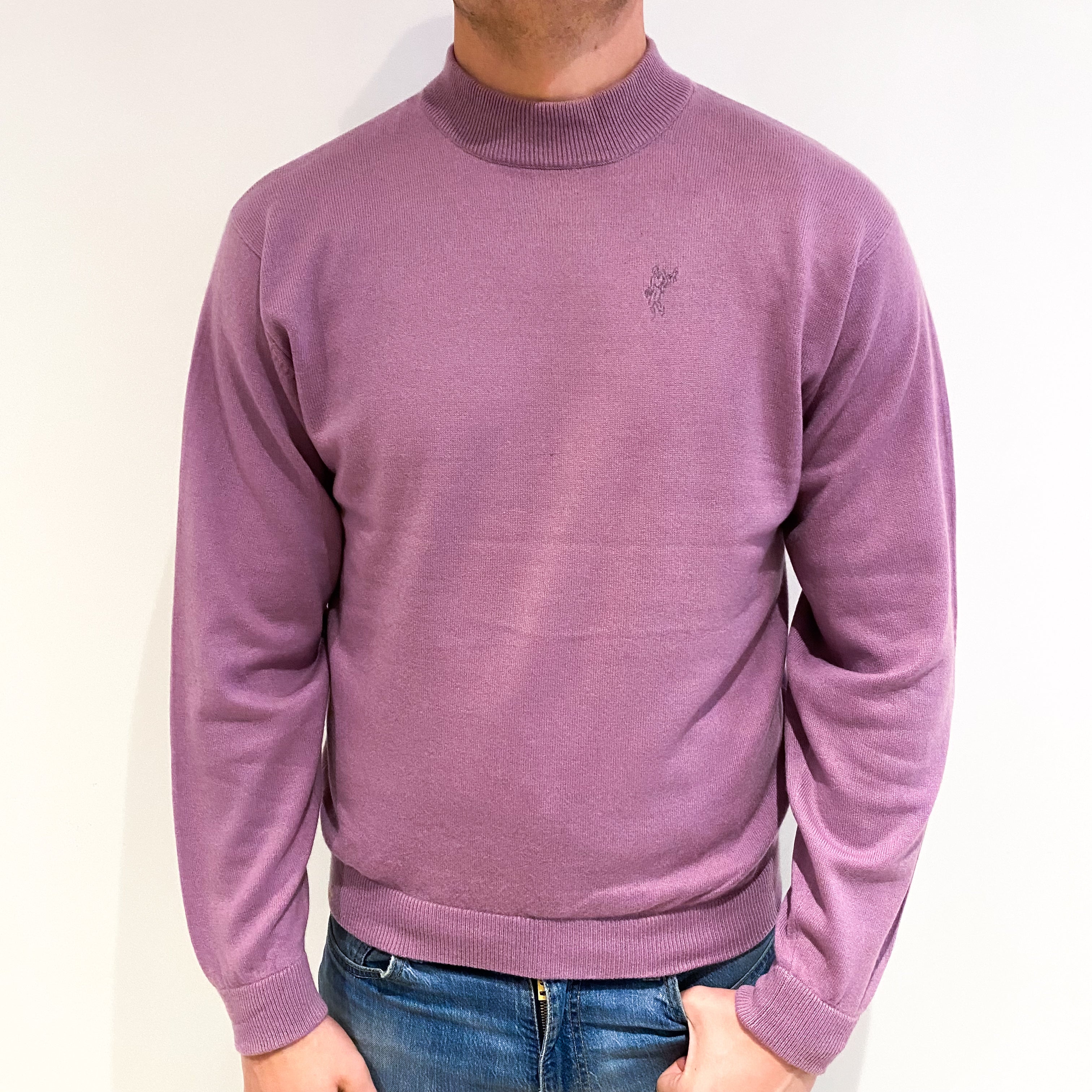 Men’s Lilac Purple Cashmere Turtle Neck Jumper XL
