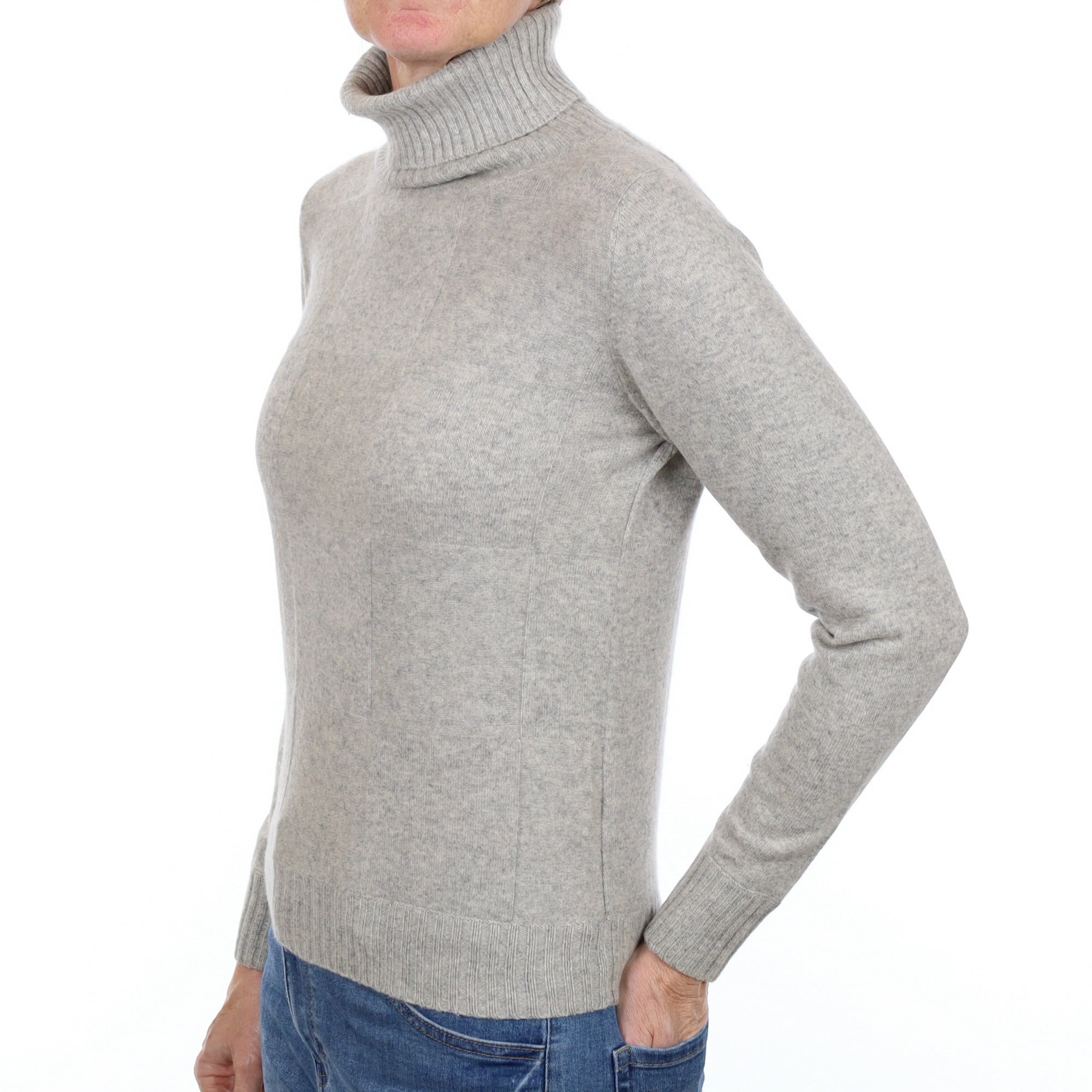 Smoke Grey Cashmere Polo Neck Jumper Small