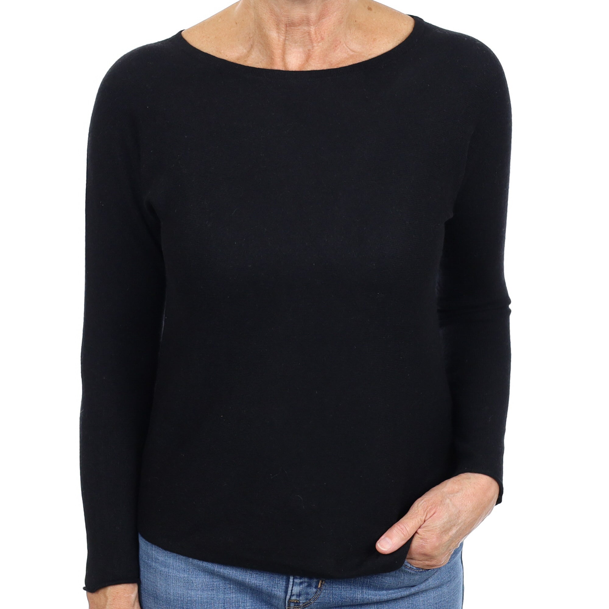 Black Batwing Cashmere Wide Crew Neck Jumper Medium