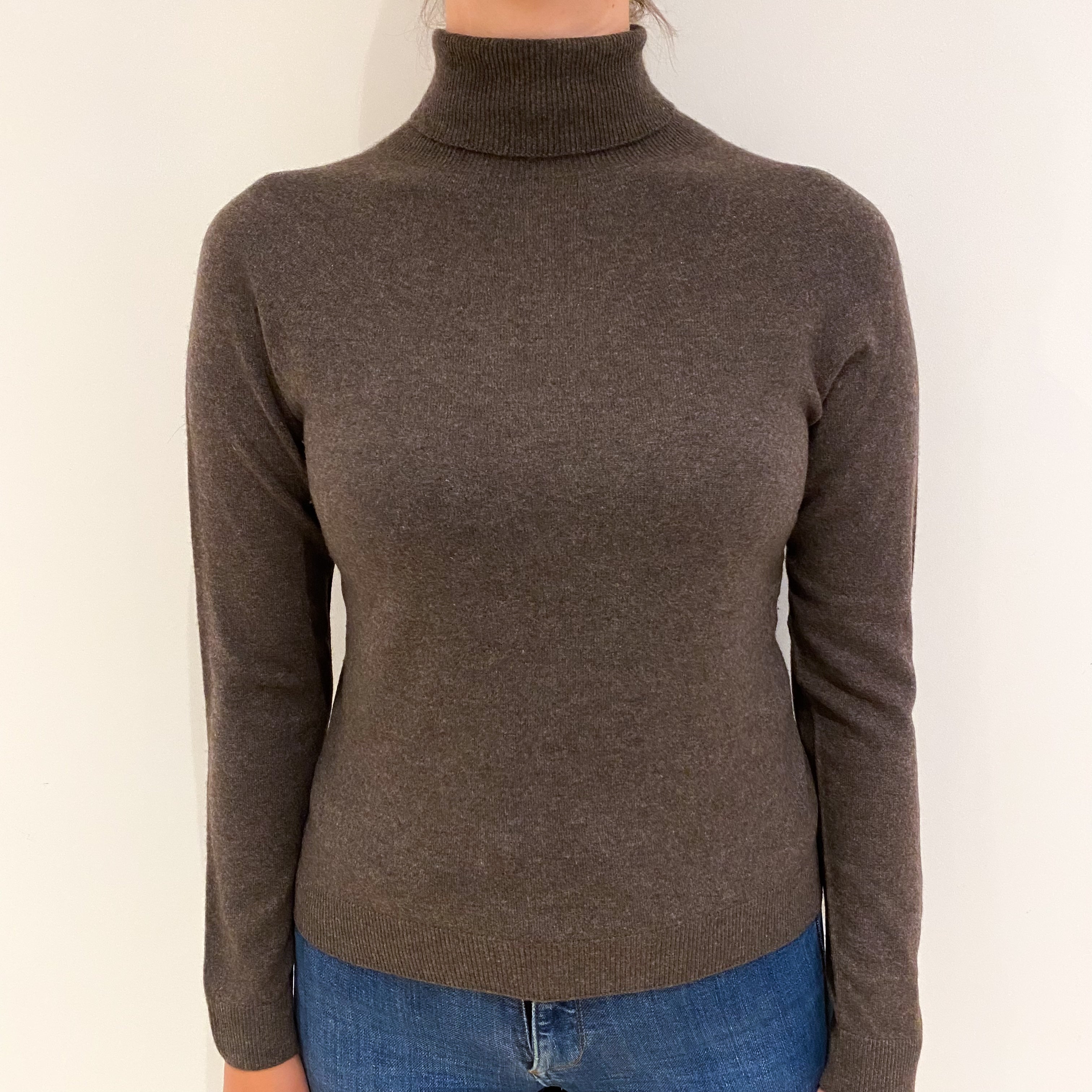 Mole Brown Cashmere Polo Neck Jumper Small