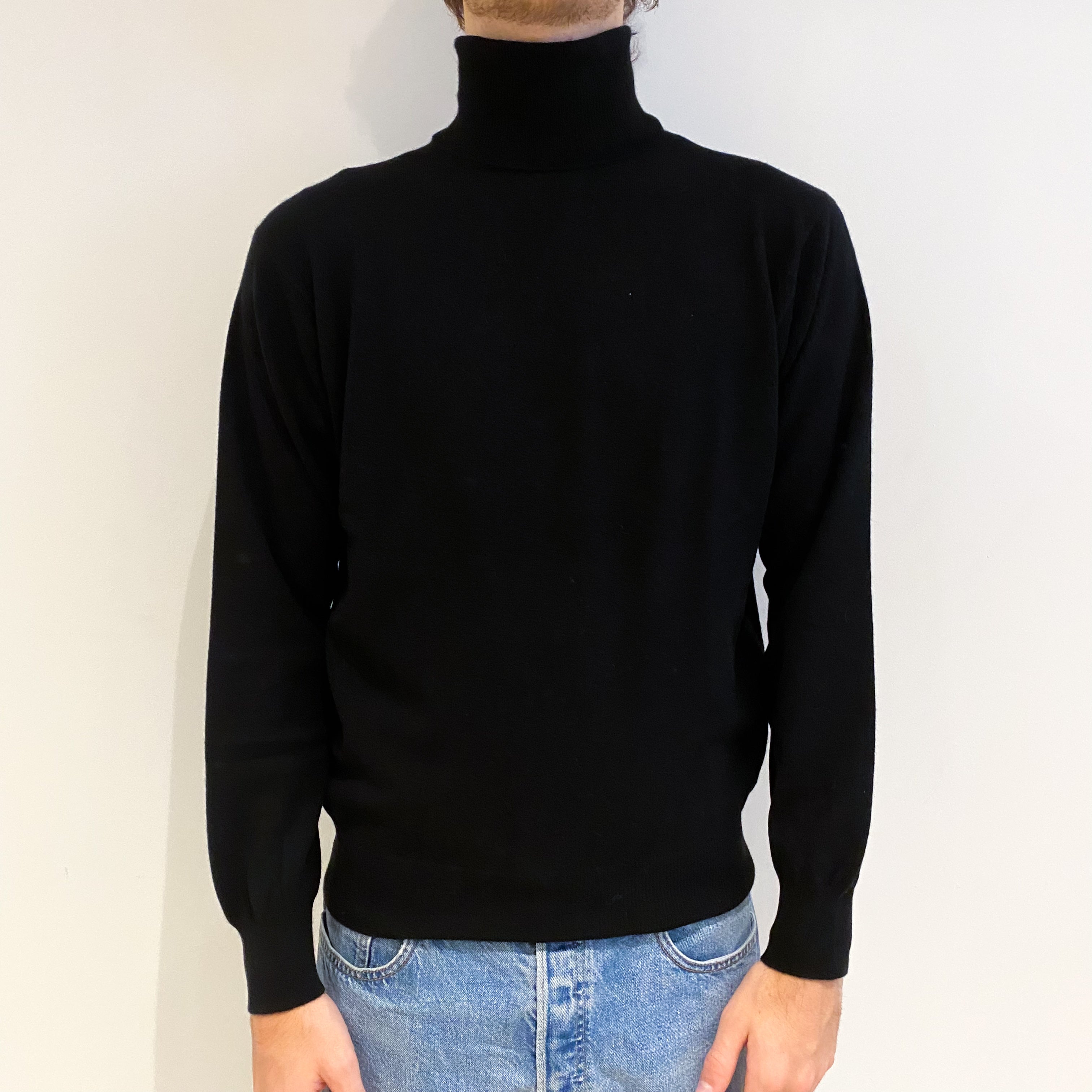 Men's Black Cashmere Polo Neck Jumper Large