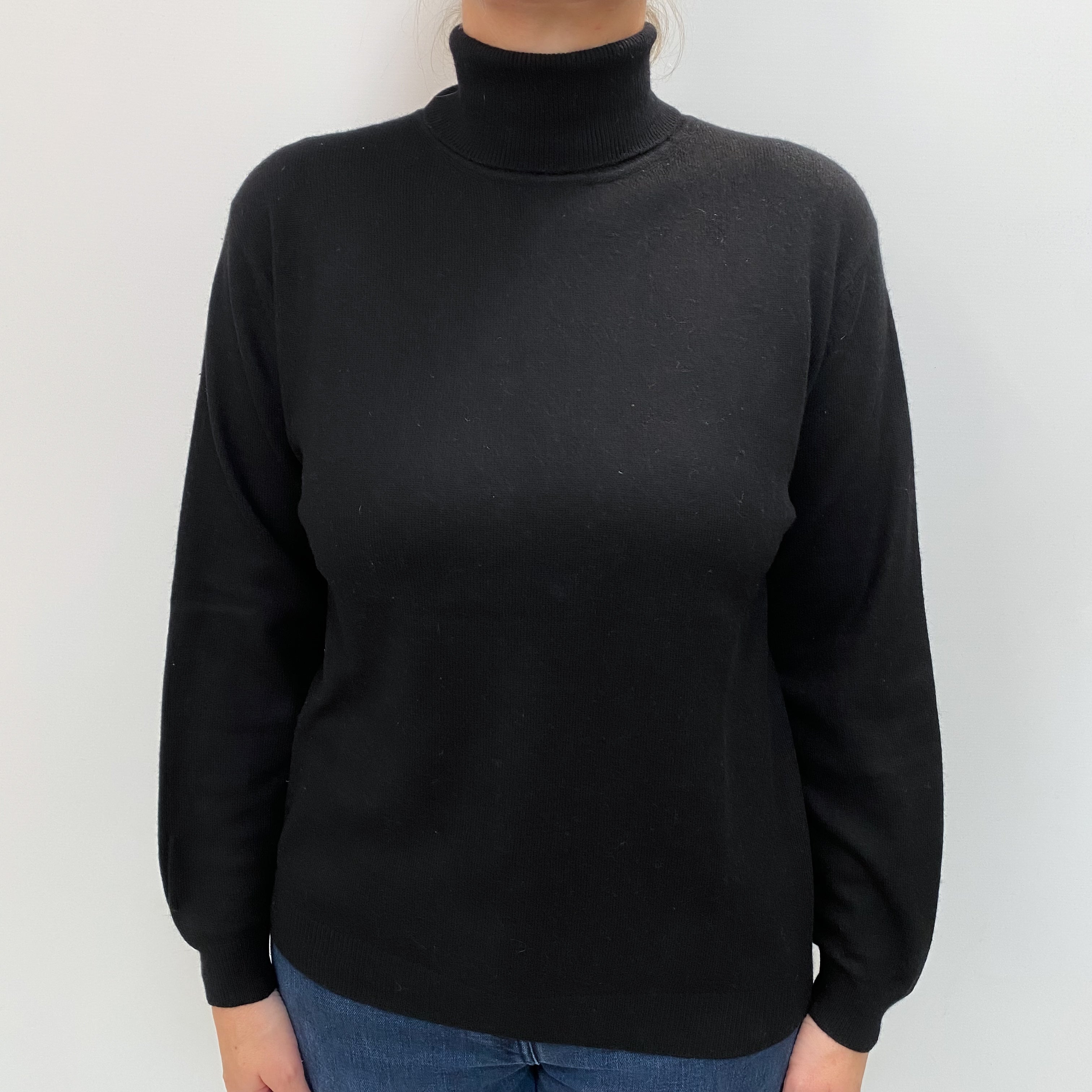 Black Cashmere Polo Neck Jumper Large