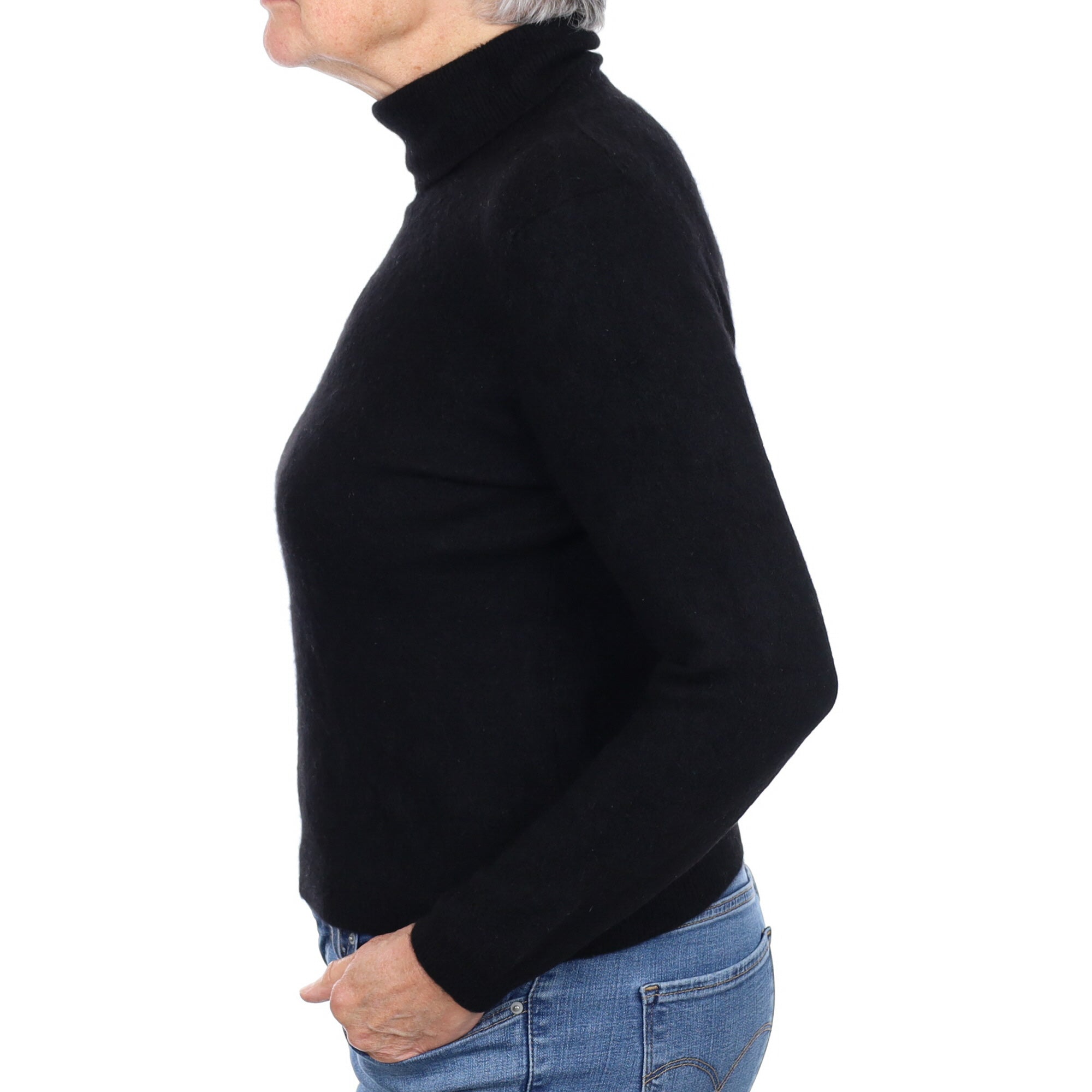 Black Cashmere Polo Neck Jumper Medium