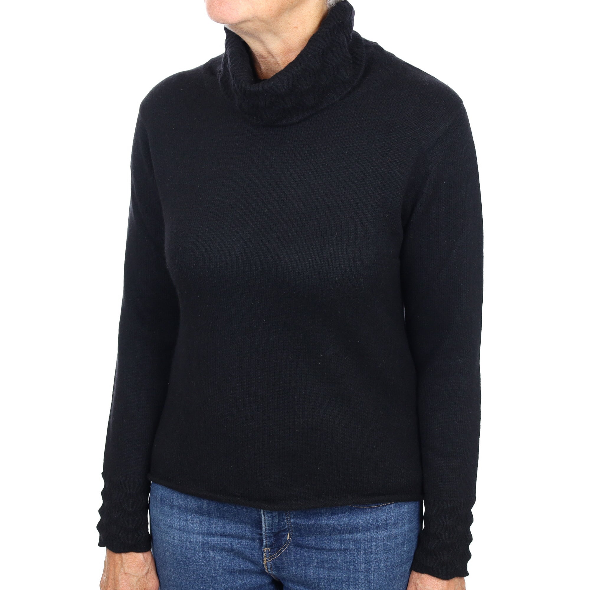 Black Cashmere Polo Neck Jumper Medium