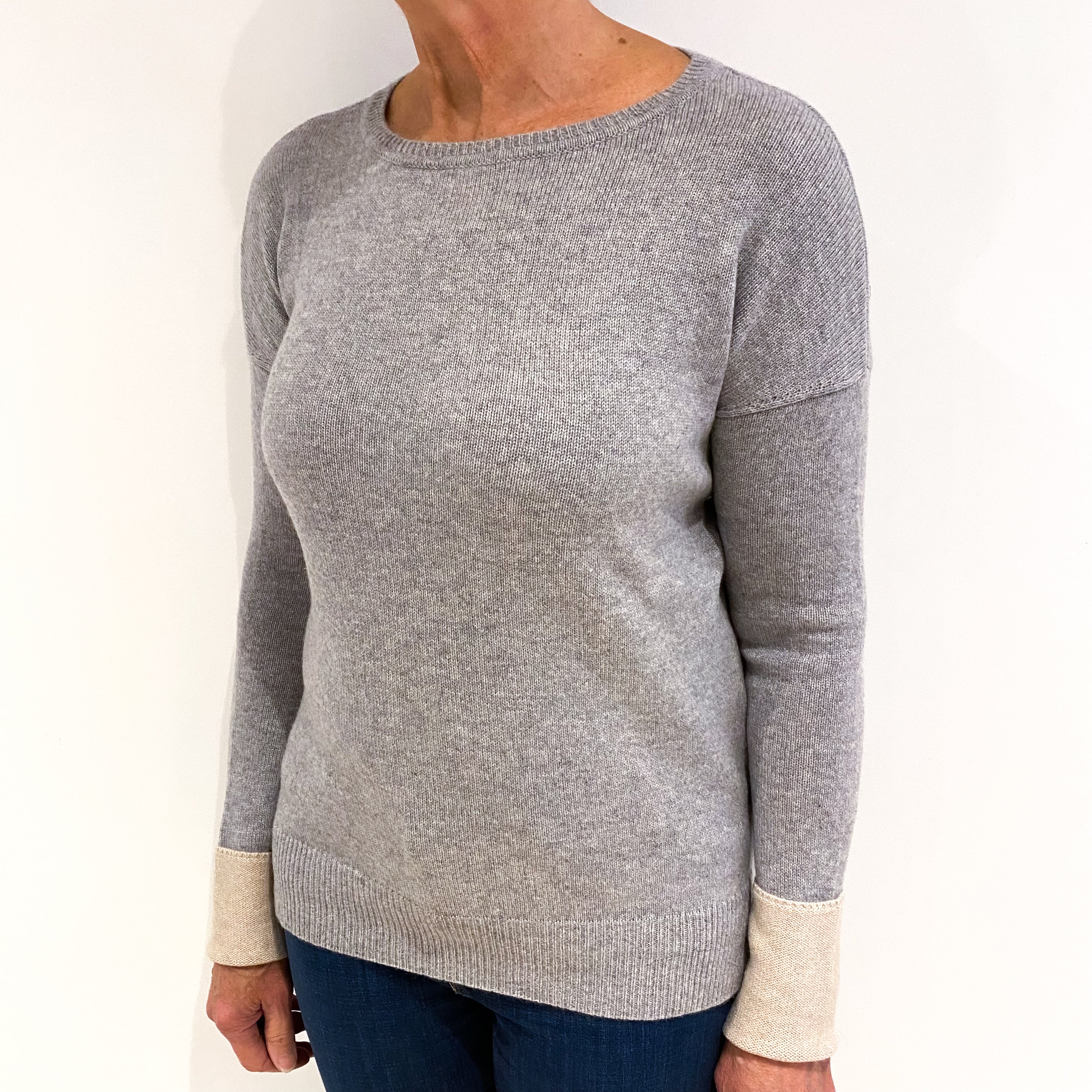 Smoke Grey Cashmere Wide Crew Neck Jumper Medium