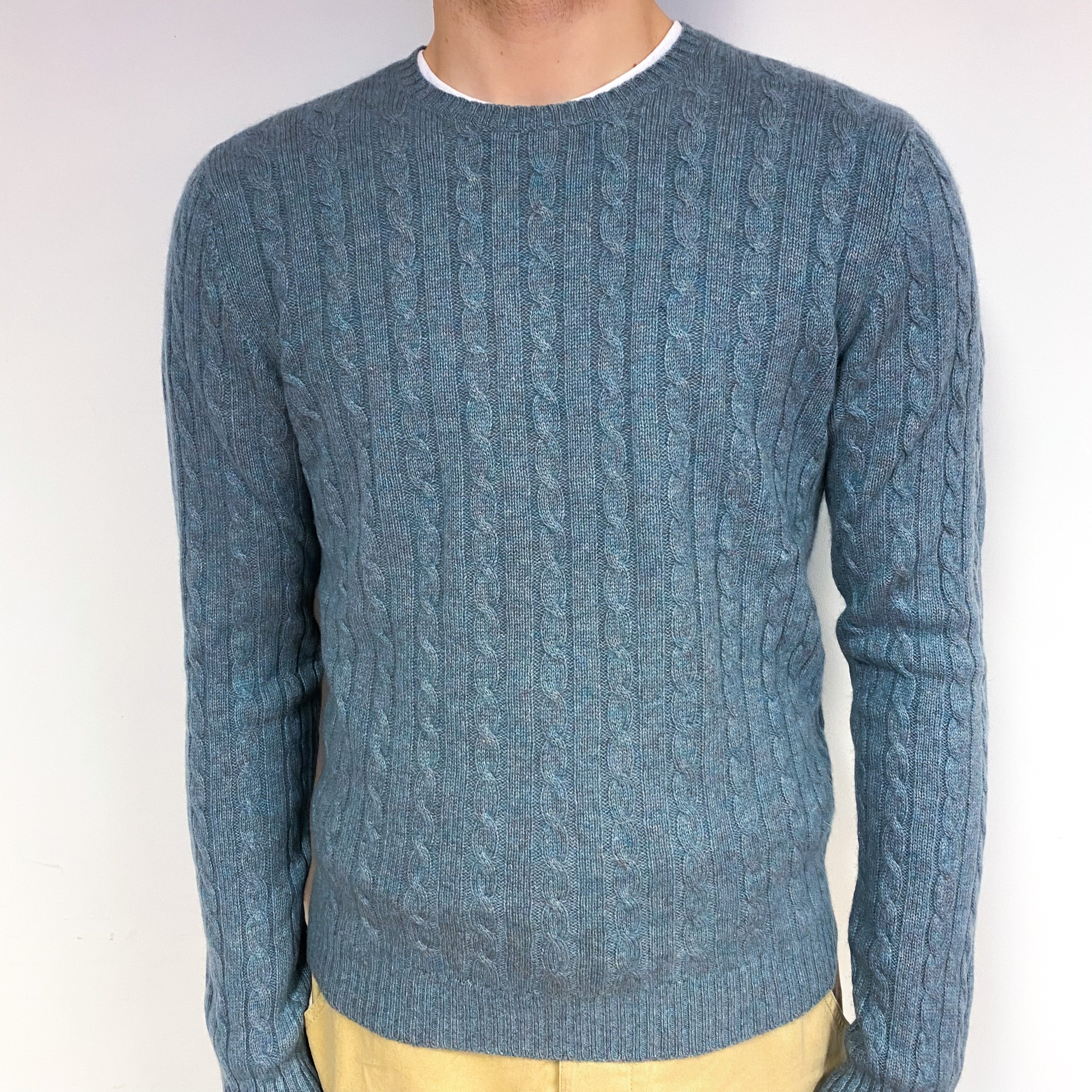 Men's Ralph Lauren Green Cable Cashmere Crew Neck Jumper Medium