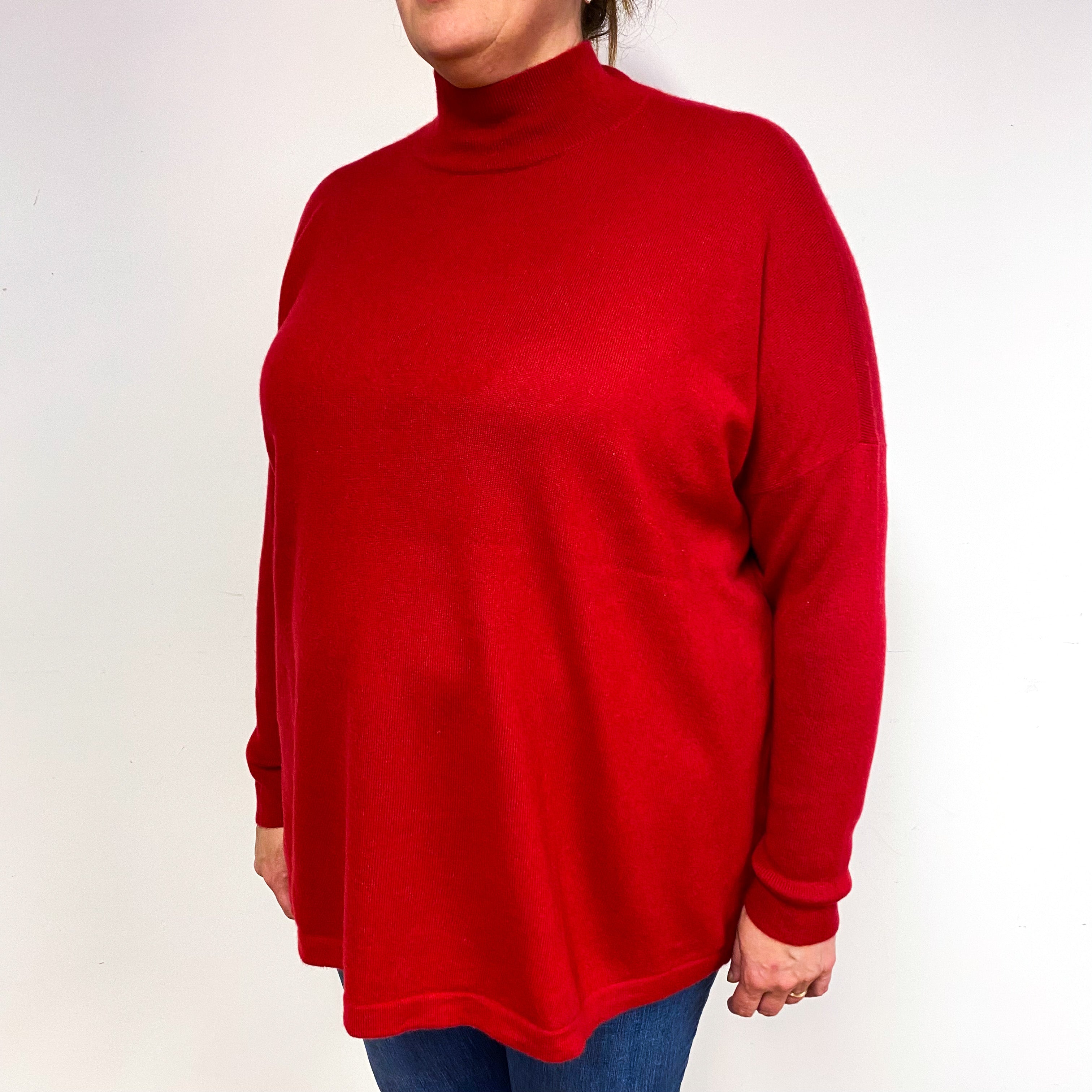 Post Box Red Cashmere Turtle Neck Tunic Jumper Extra Extra Large