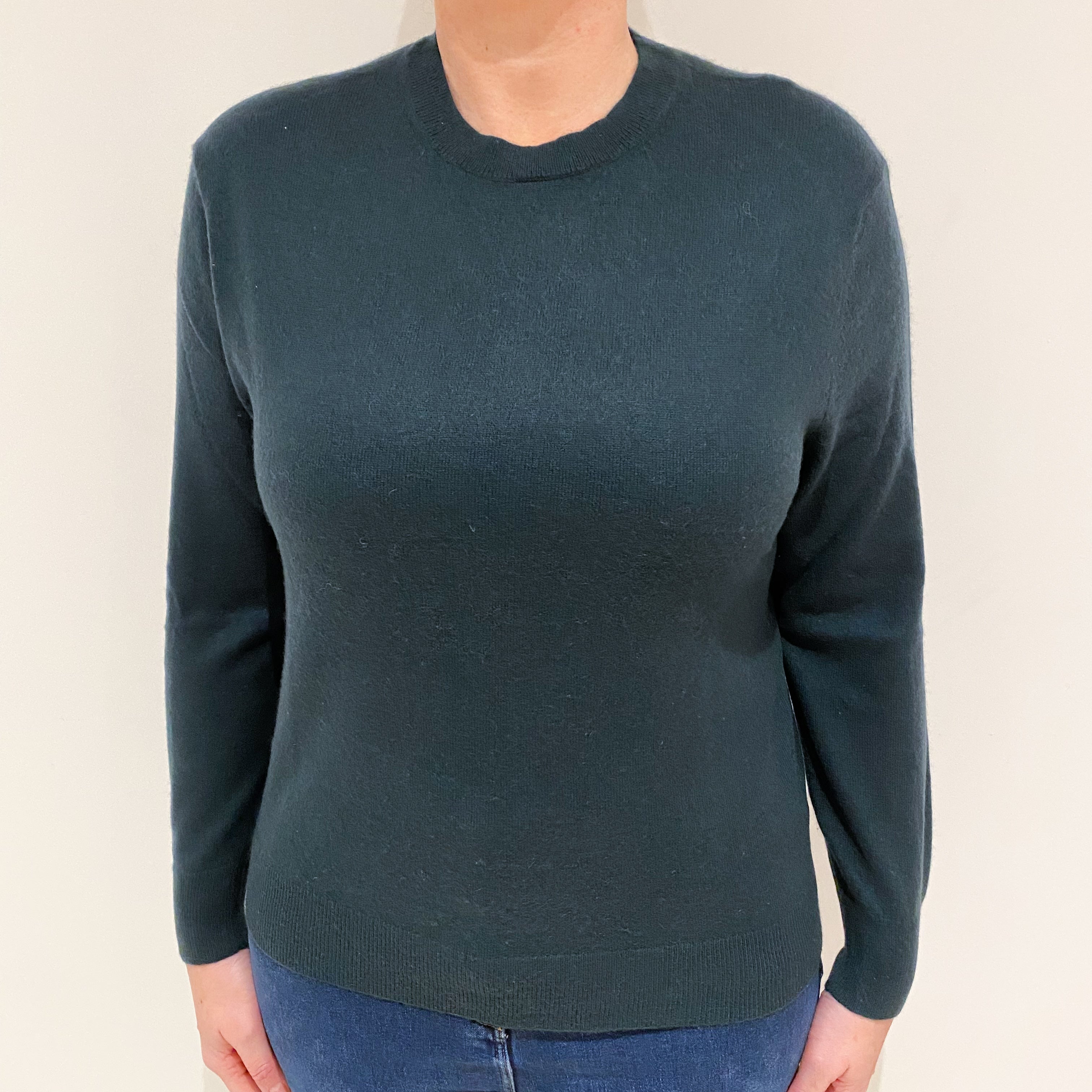 Bottle Green Cashmere Crew Neck Jumper Large