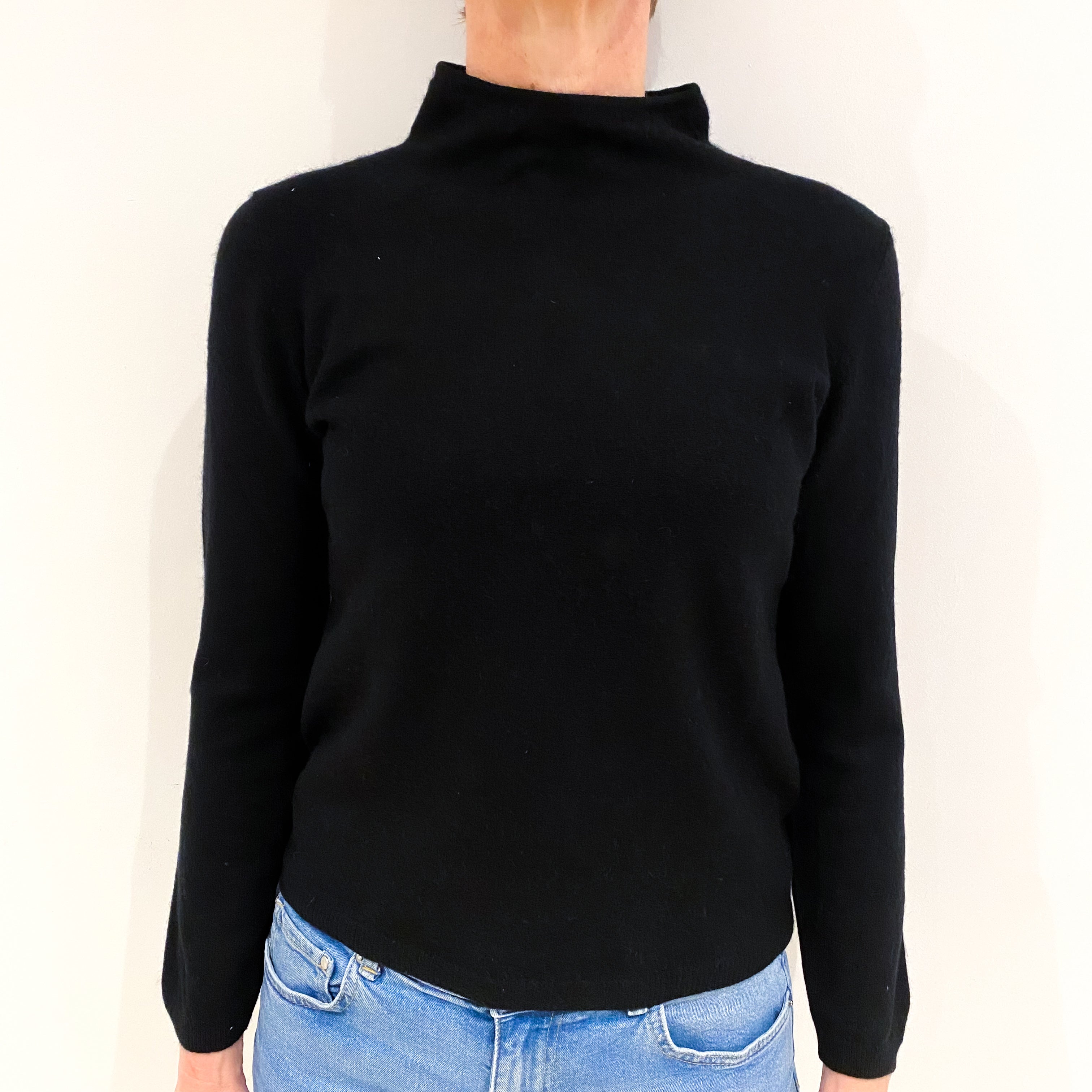 Black Cashmere Funnel Neck Jumper Small