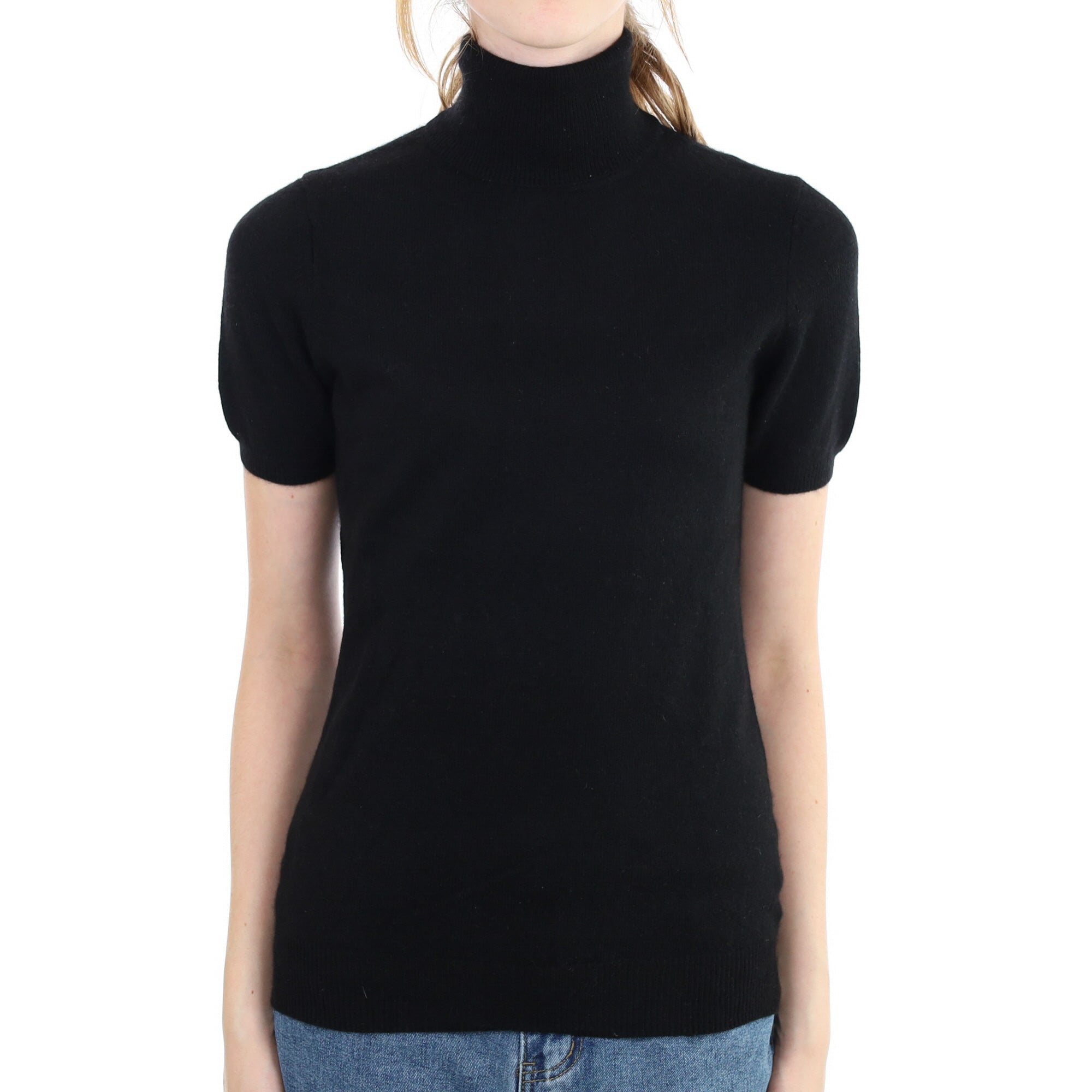 Black Cashmere Short Sleeve Polo Neck Jumper Extra Small