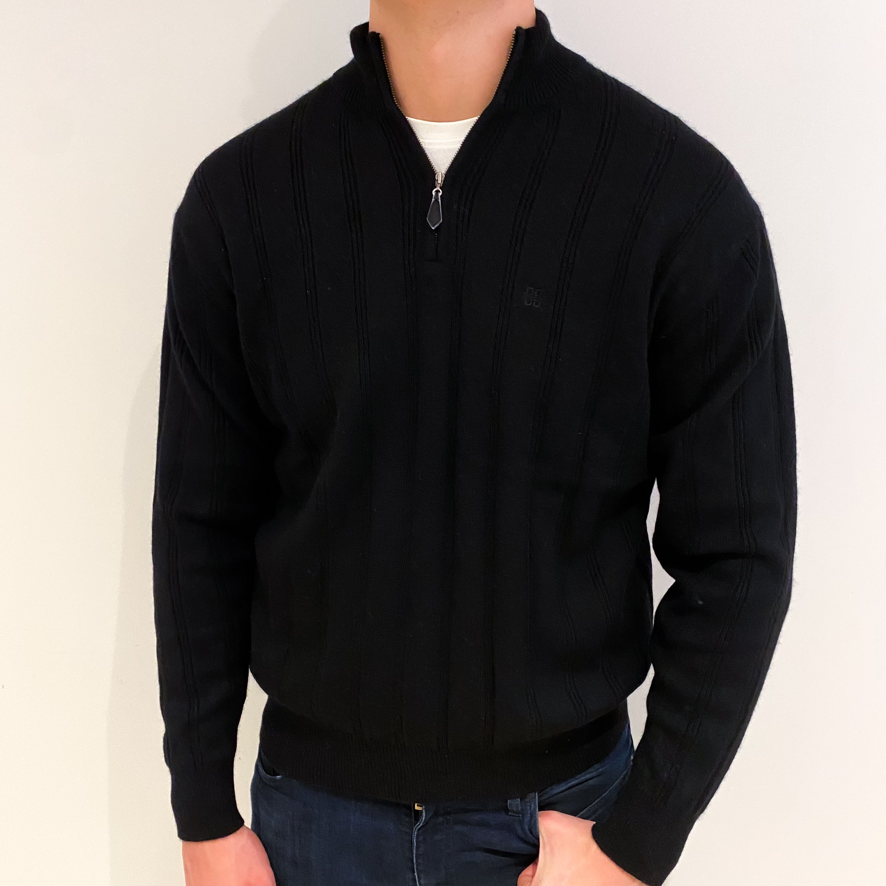 Men's Black Cashmere 1/4 Zip Jumper XL