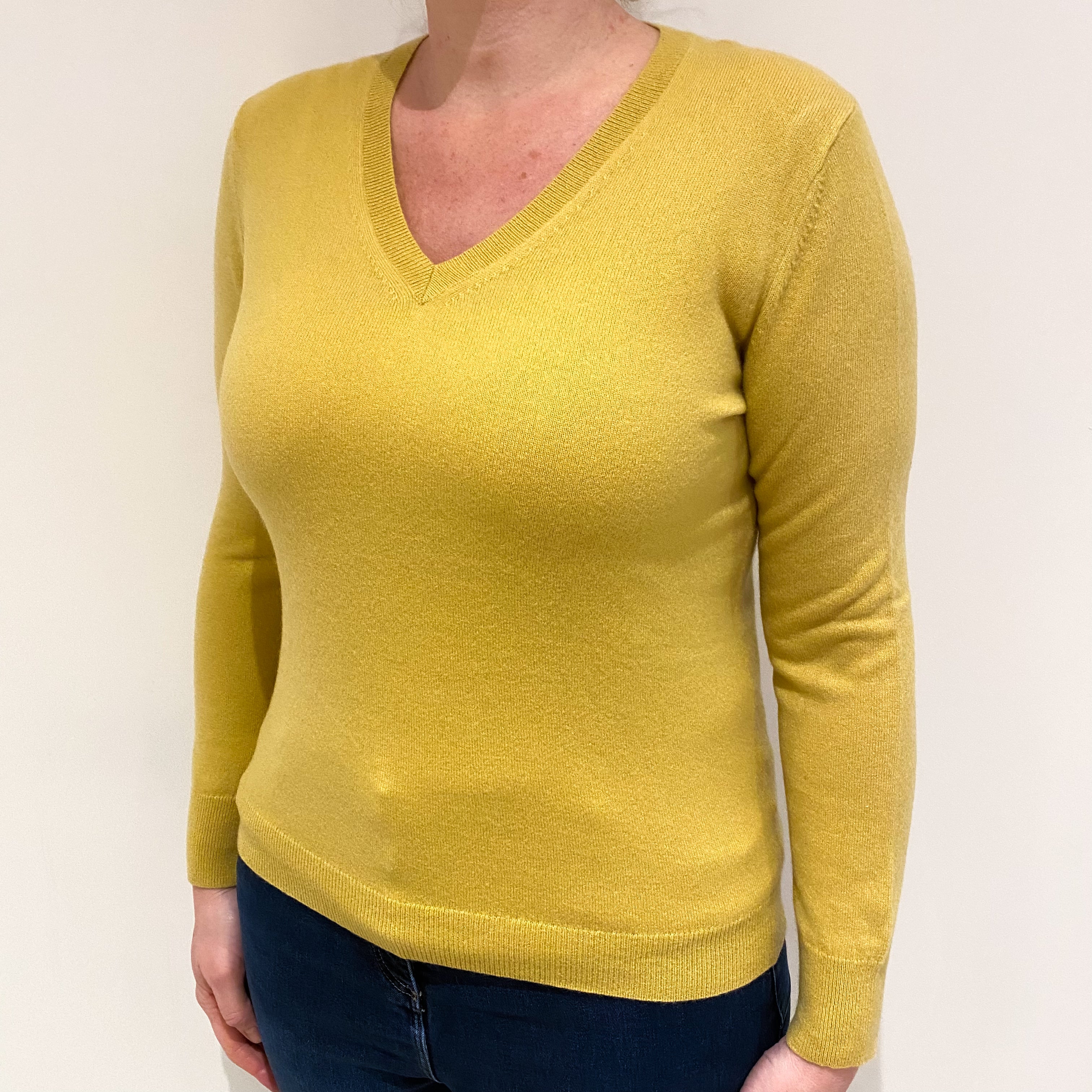 Pineapple Yellow Cashmere V Neck Jumper Large