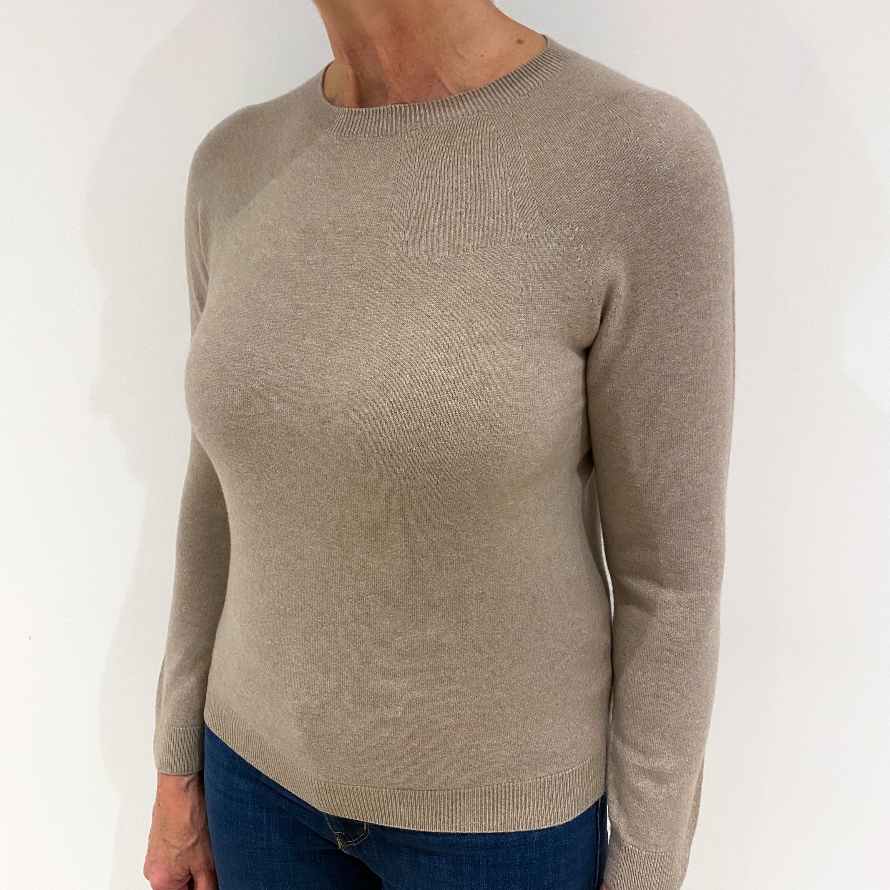 Fawn Beige Cashmere Crew Neck Jumper Medium