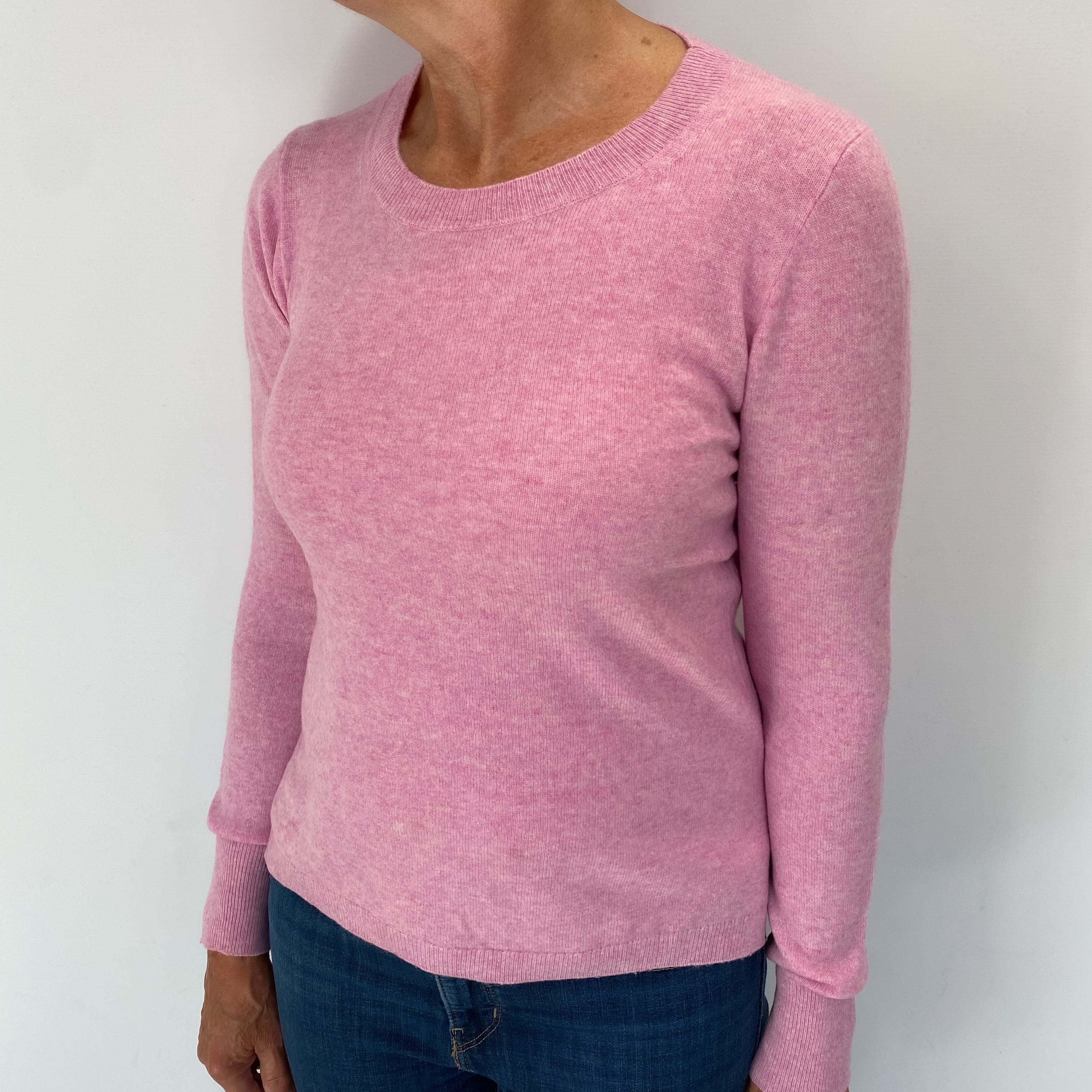 Candy Pink Marl Cashmere Crew Neck Jumper Medium