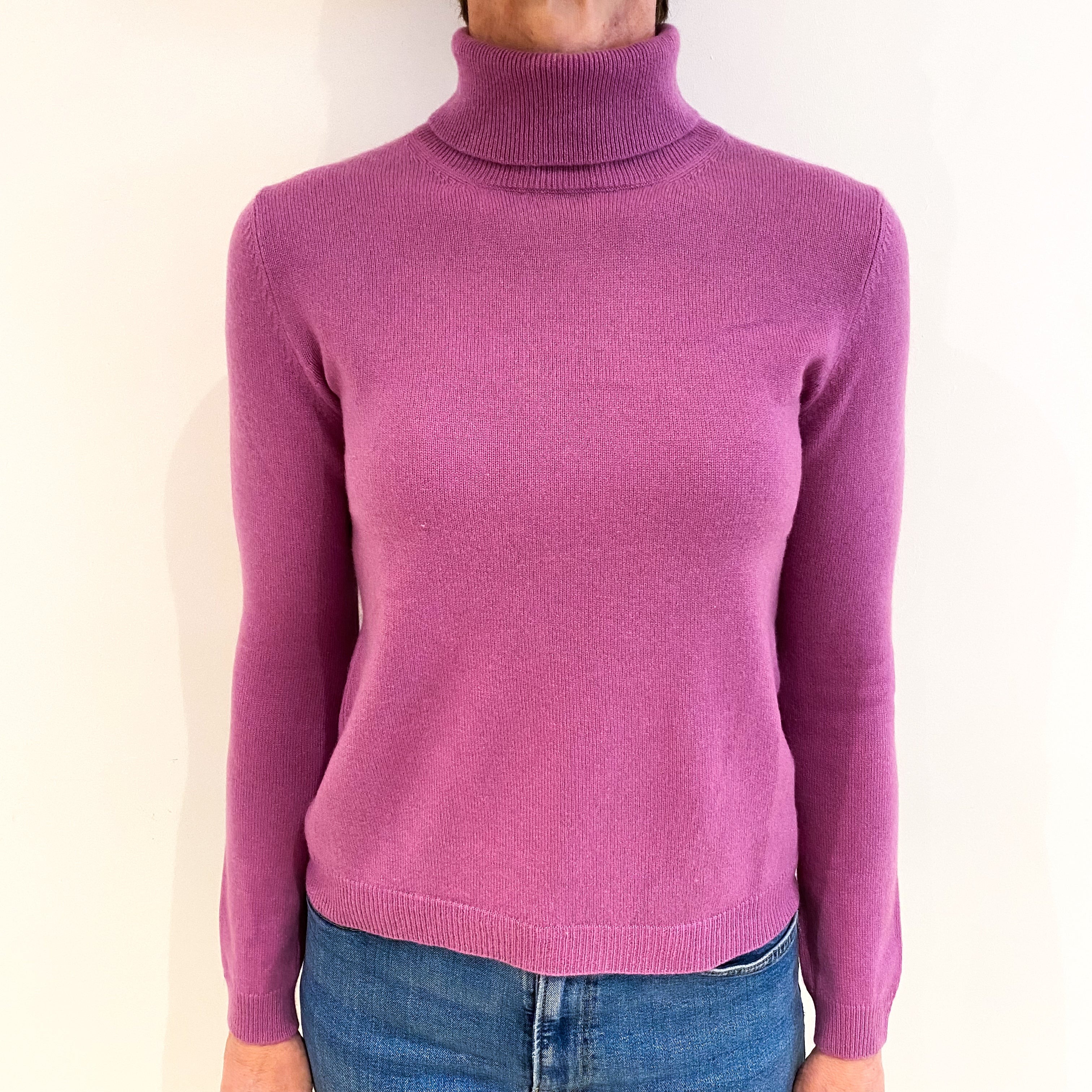 Loganberry Pink Cashmere Polo Neck Jumper Small
