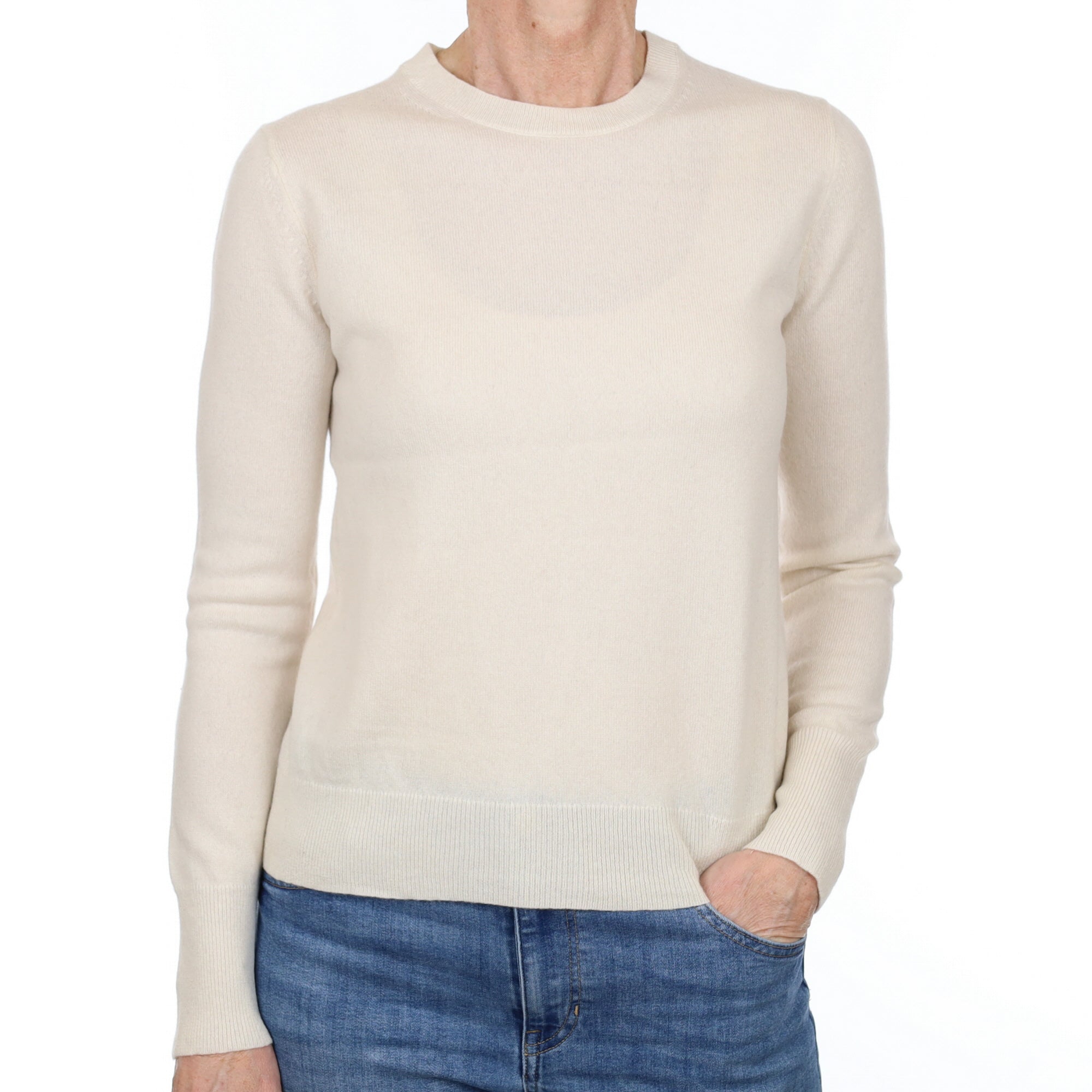 Vanilla Cream Cashmere Crew Neck Jumper Small