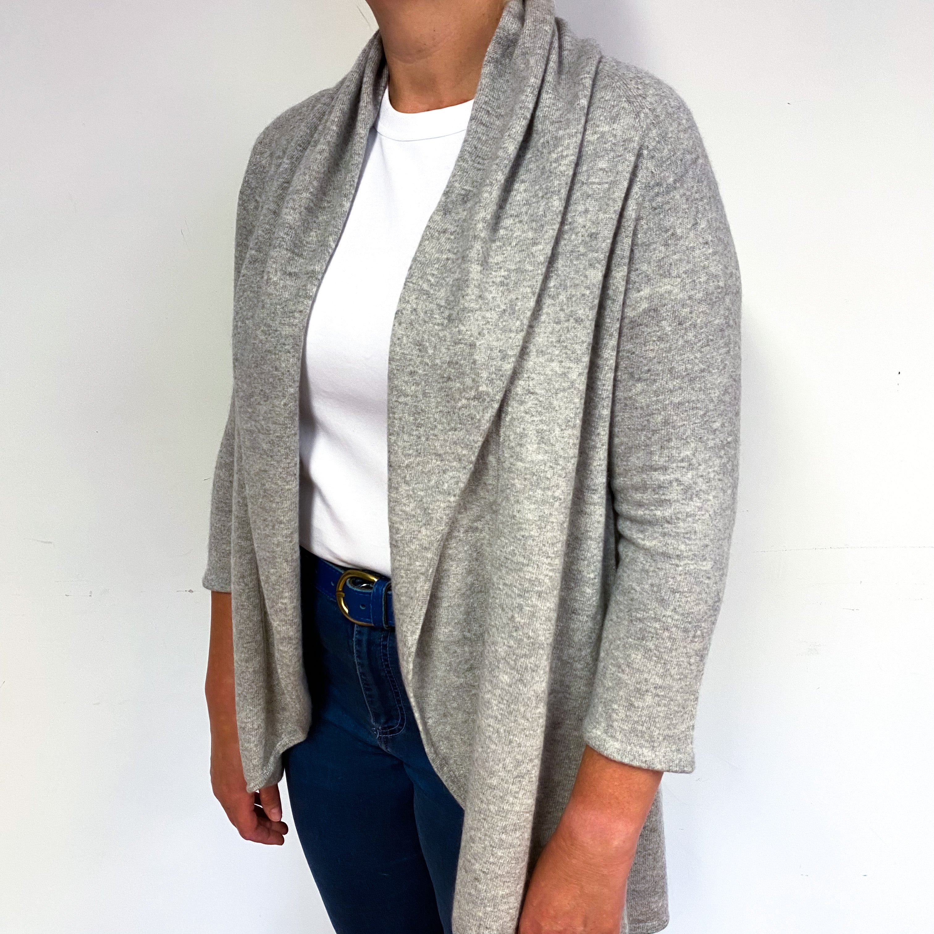Smoke Grey 3/4 Sleeve Cashmere Waterfall Cardigan Large