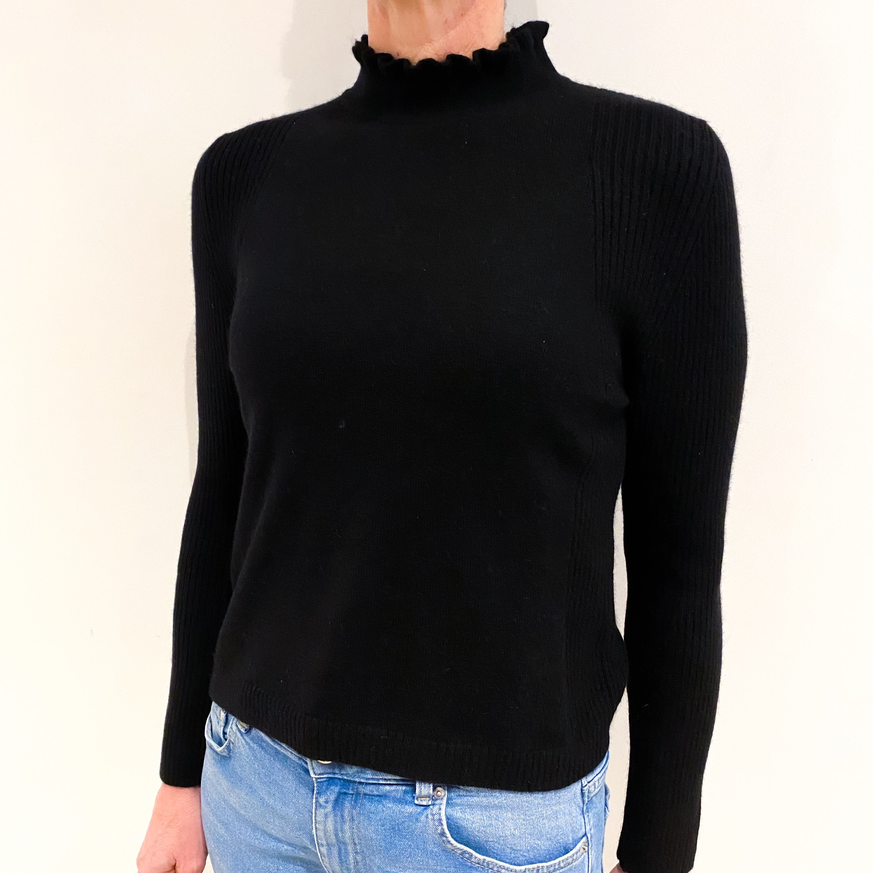 Black Cashmere Ruffle Turtle Neck Jumper Small