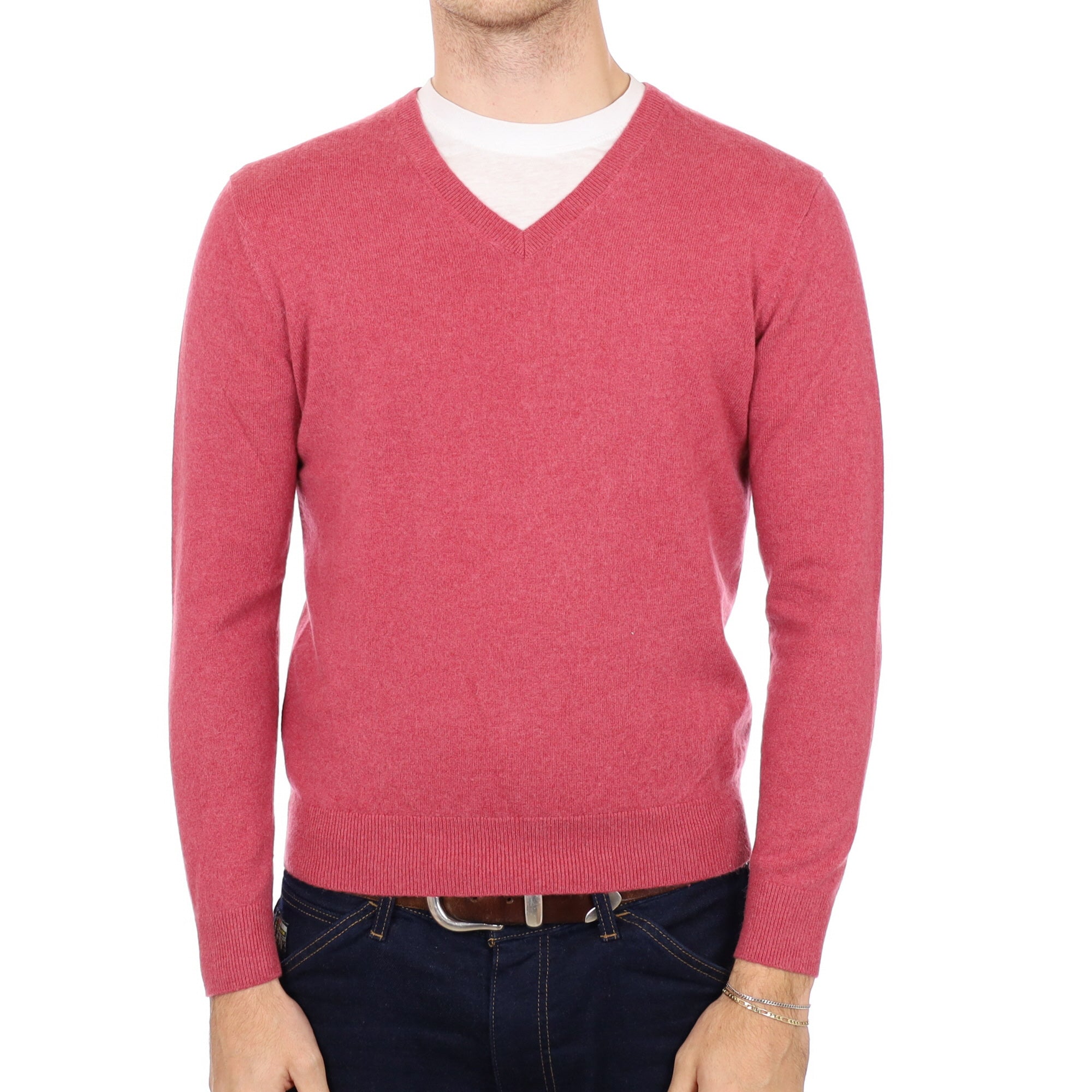 Men's Crushed Raspberry Cashmere V Neck Jumper Medium
