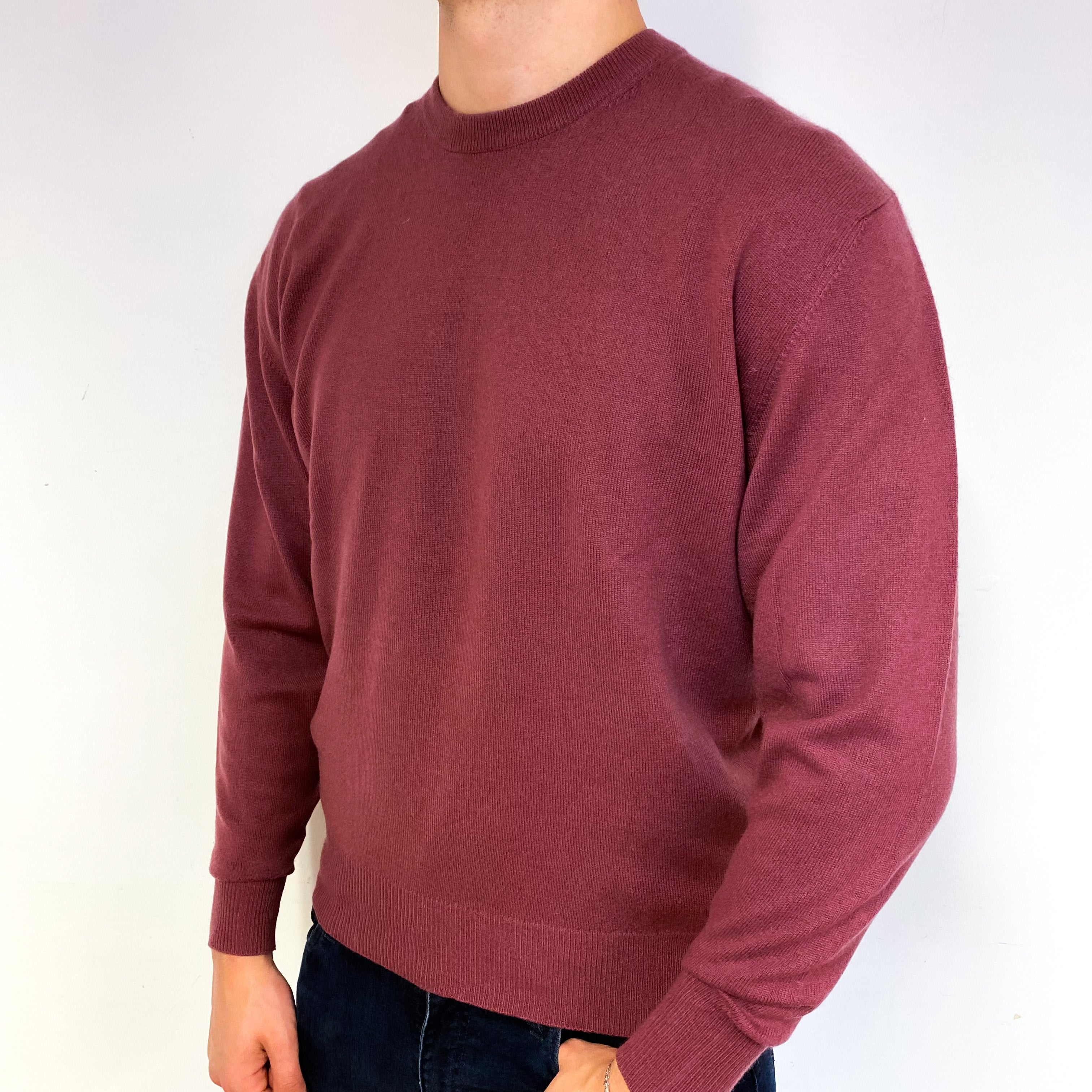 Men's Heather Purple Cashmere Crew Neck Jumper Extra Large