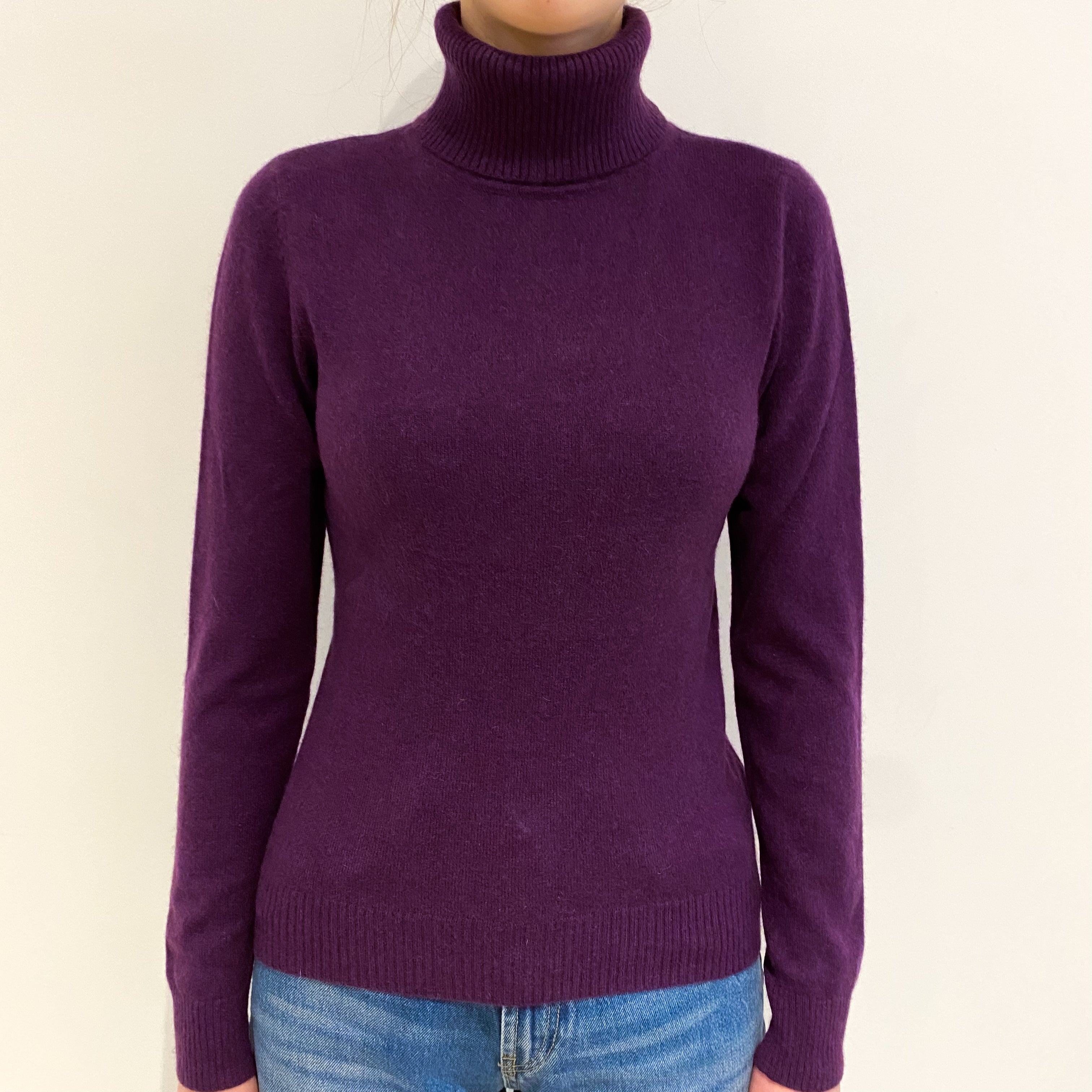Deep Viola Purple Cashmere Polo Neck Jumper Extra Small