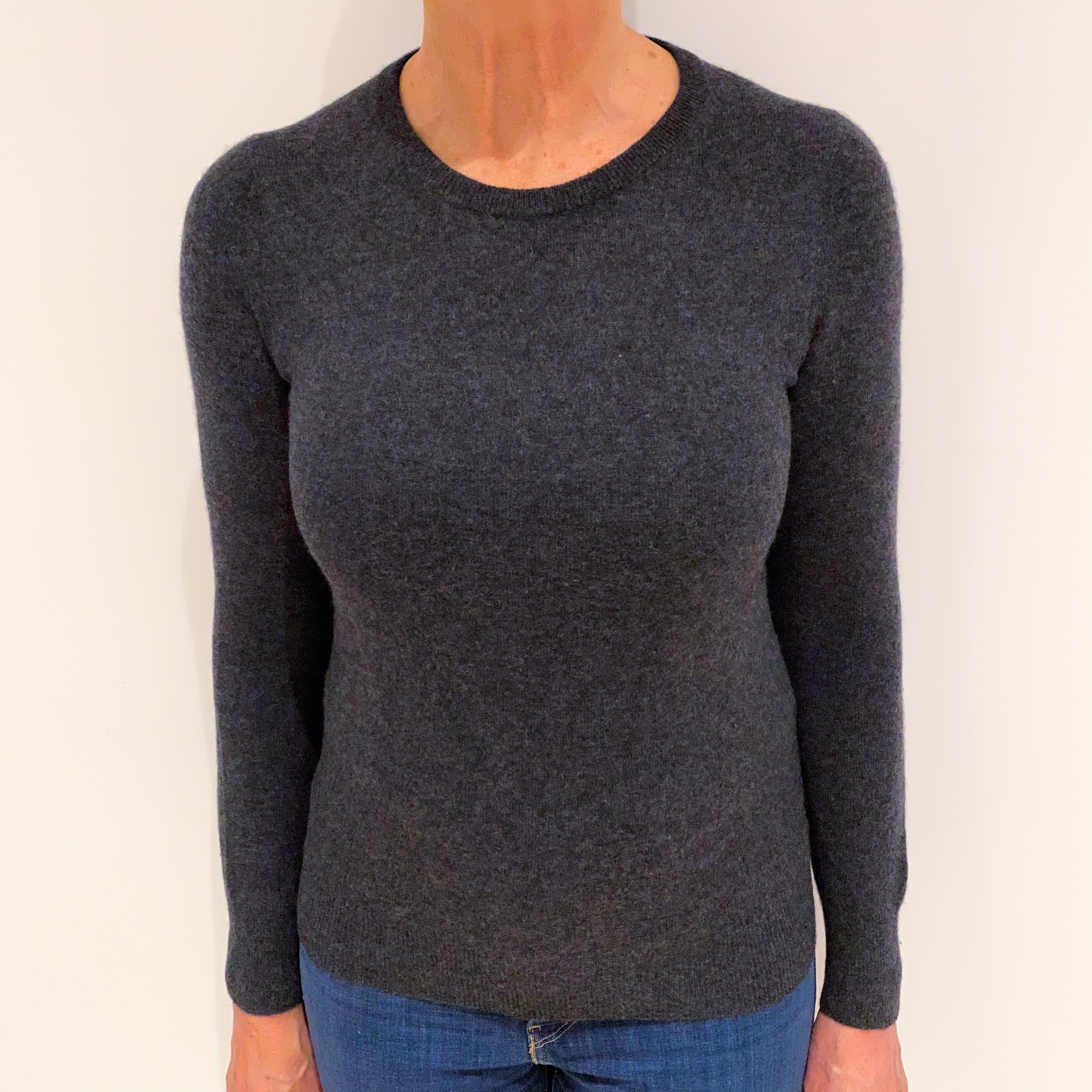Slate Grey Cashmere Crew Neck Jumper Medium