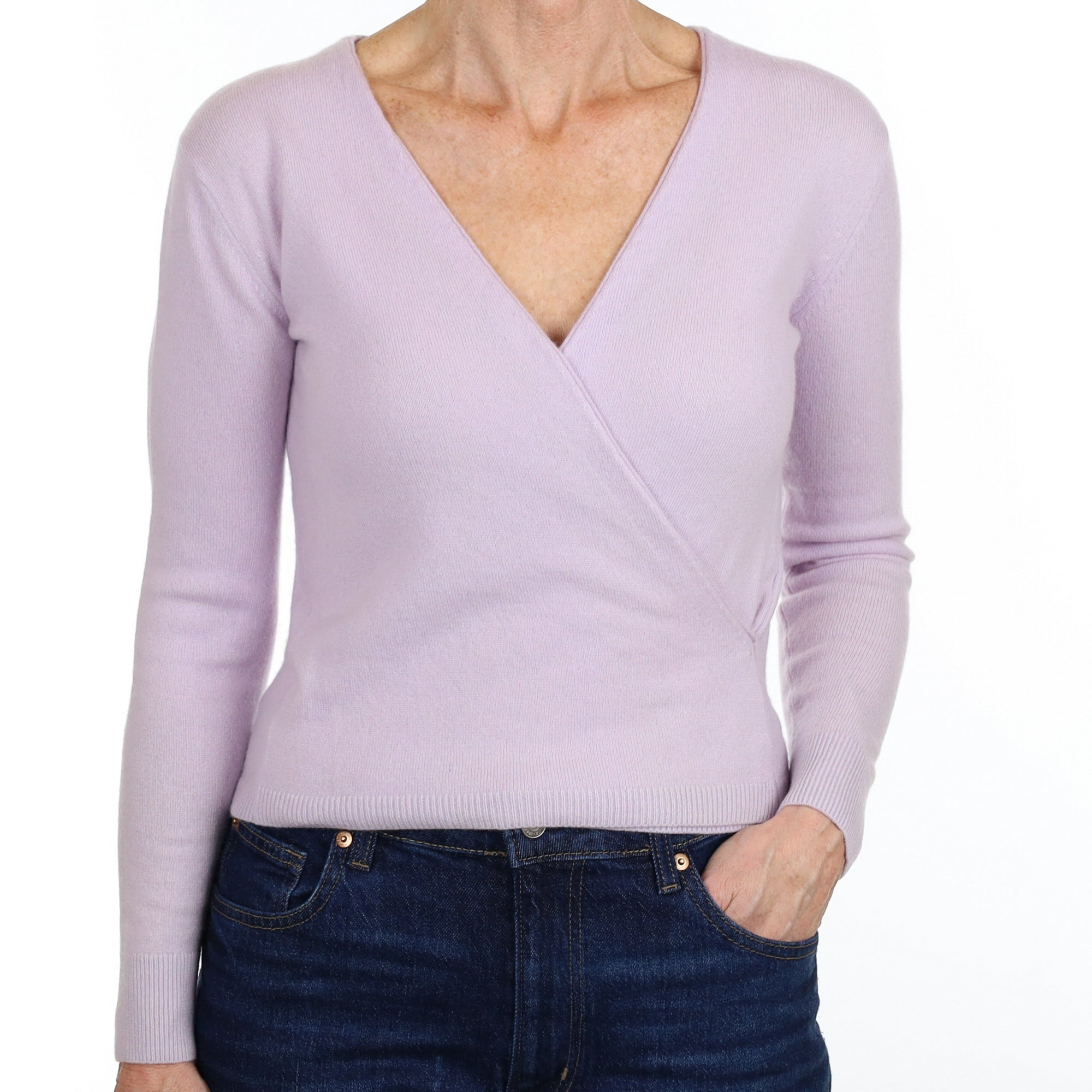 Pale Purple Cashmere Cross Over V Neck Jumper Small