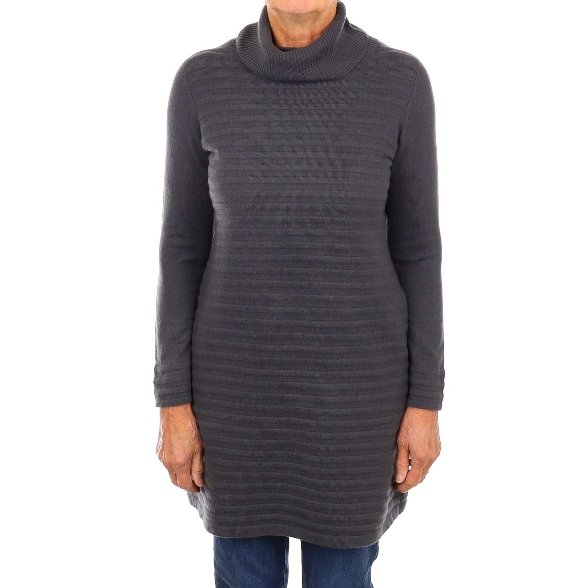 Pebble Grey Cashmere Polo Neck Tunic Dress Medium